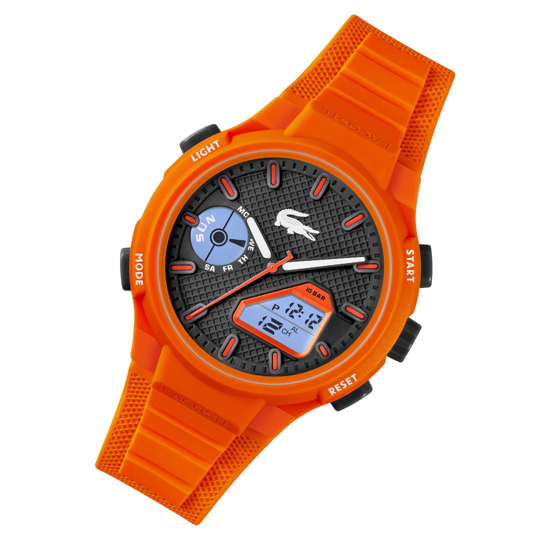 Lacoste Orange Silicone Black Dial Multi-function Men's Watch - 2011369