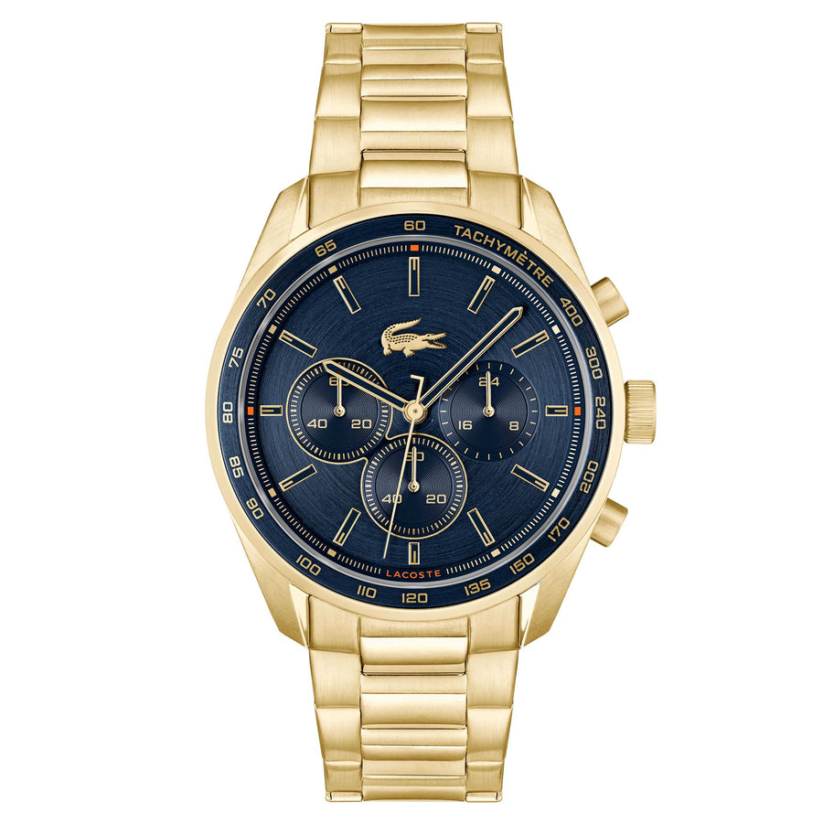 Lacoste Boston Ionic Plated Thin Gold Steel Blue Dial Fashion Chrono Men's - 2011381