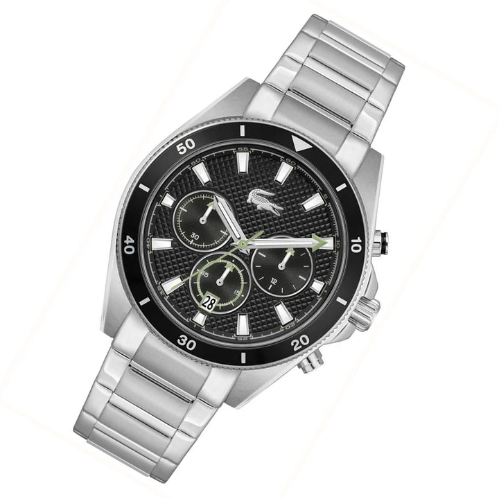 Lacoste Stainless Steel Black Dial Chronograph Men's Watch - 2011382
