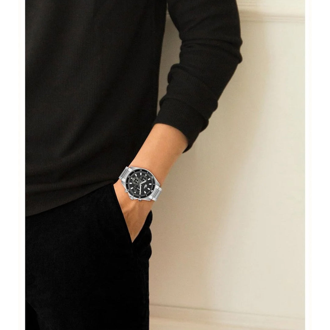 Lacoste Stainless Steel Black Dial Chronograph Men's Watch - 2011382