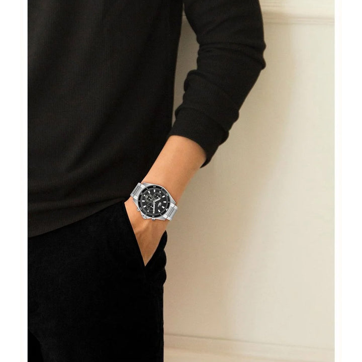 Lacoste Stainless Steel Black Dial Chronograph Men's Watch - 2011382