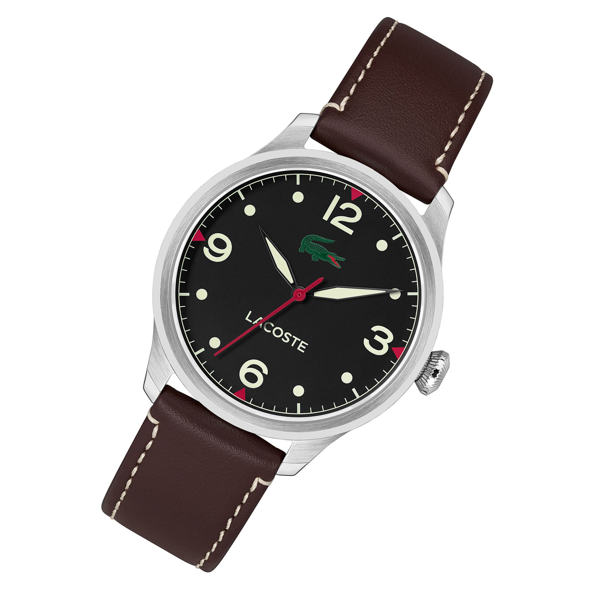 Lacoste Brown Leather Black Dial Men's Watch - 2011398