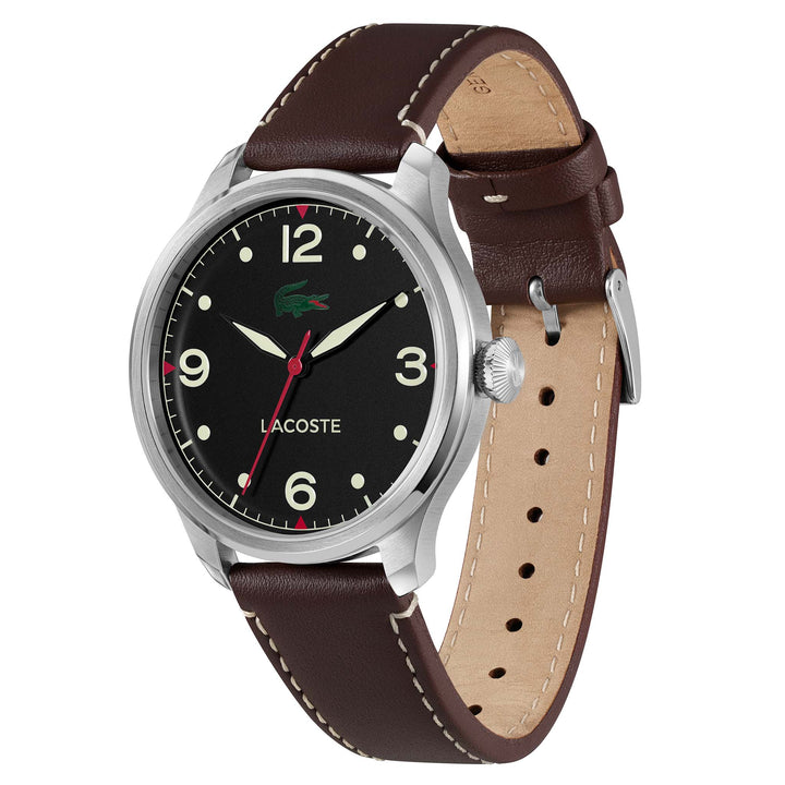 Lacoste Brown Leather Black Dial Men's Watch - 2011398