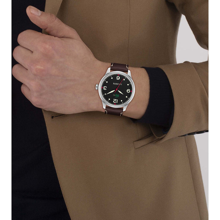 Lacoste Brown Leather Black Dial Men's Watch - 2011398