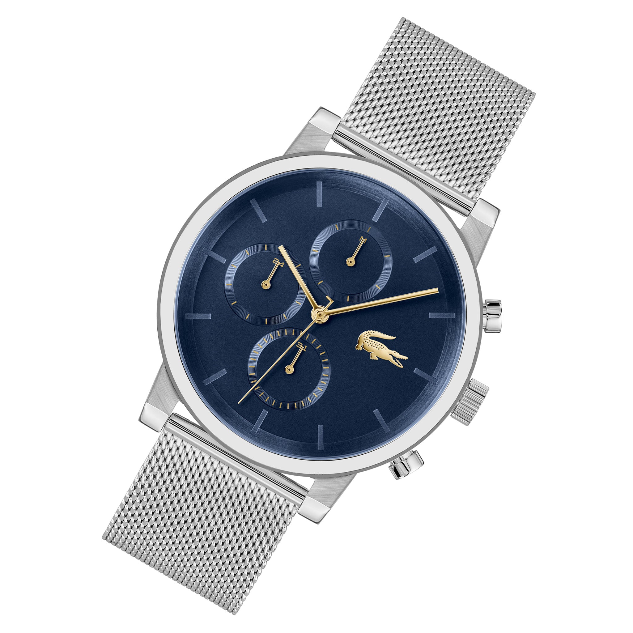 Lacoste Silver-Tone Steel Mesh Blue Dial Multi-function Men's Watch - 2011409