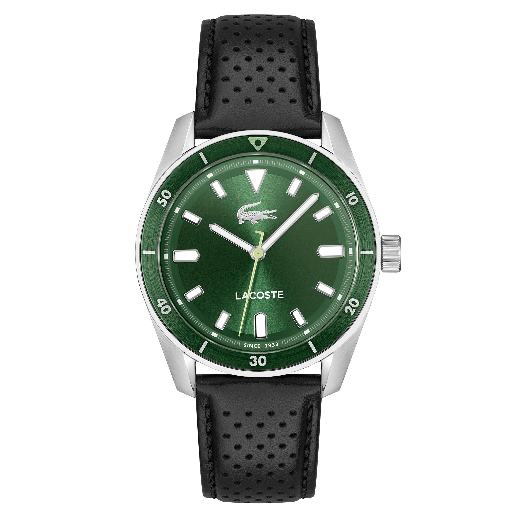 Lacoste Black Leather Green Dial Men's Watch - 2011423