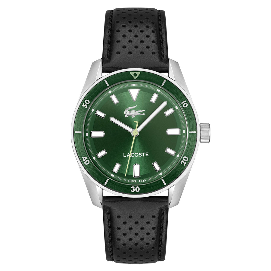 Lacoste Black Leather Green Dial Men's Watch - 2011423
