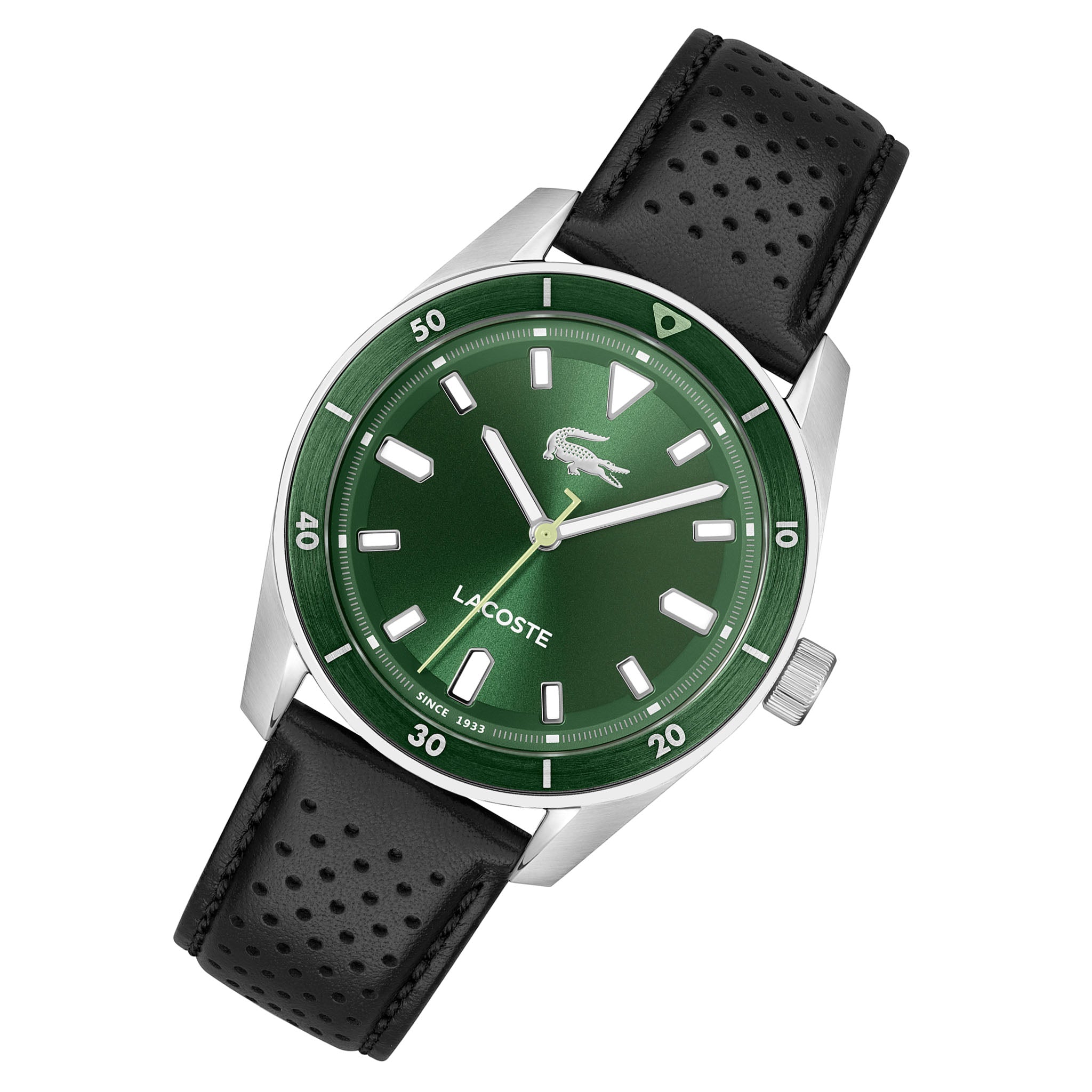 Lacoste Black Leather Green Dial Men's Watch - 2011423