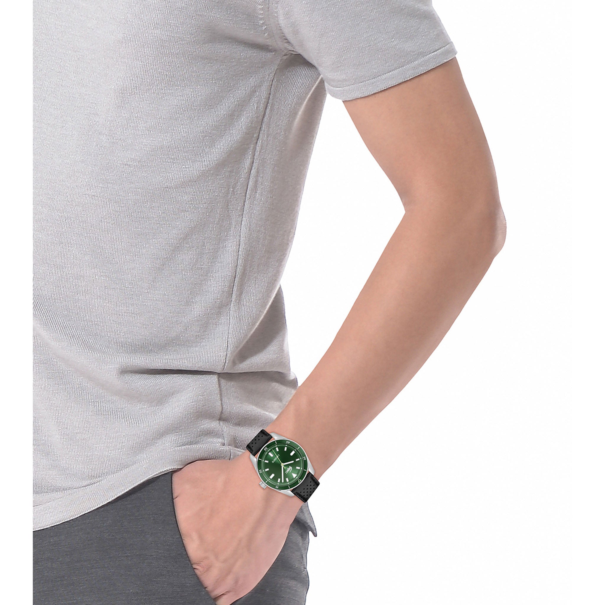 Lacoste Black Leather Green Dial Men's Watch - 2011423