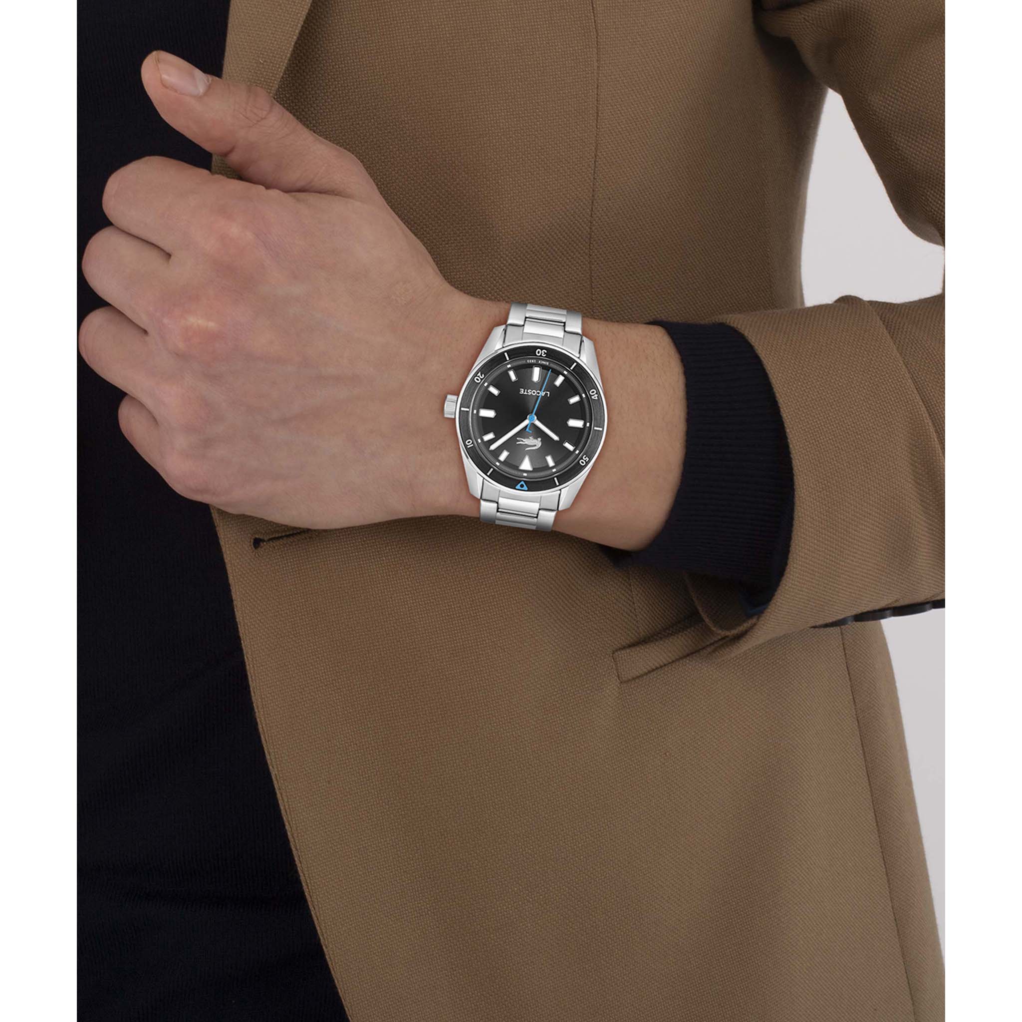 Lacoste Stainless Steel Black Dial Men's Watch - 2011433