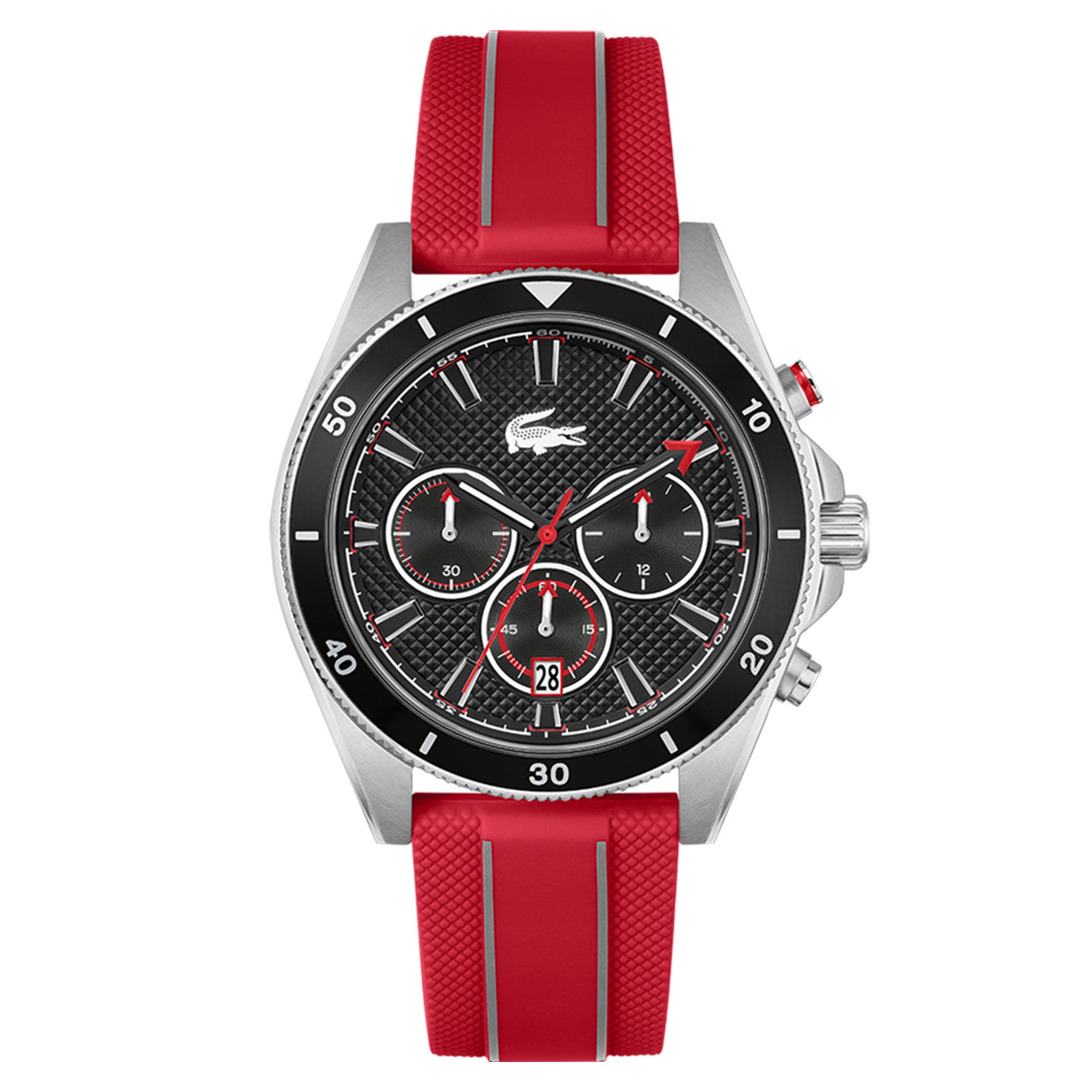 Lacoste Red Silicone Black Dial Chronograph Men's Watch - 2011482