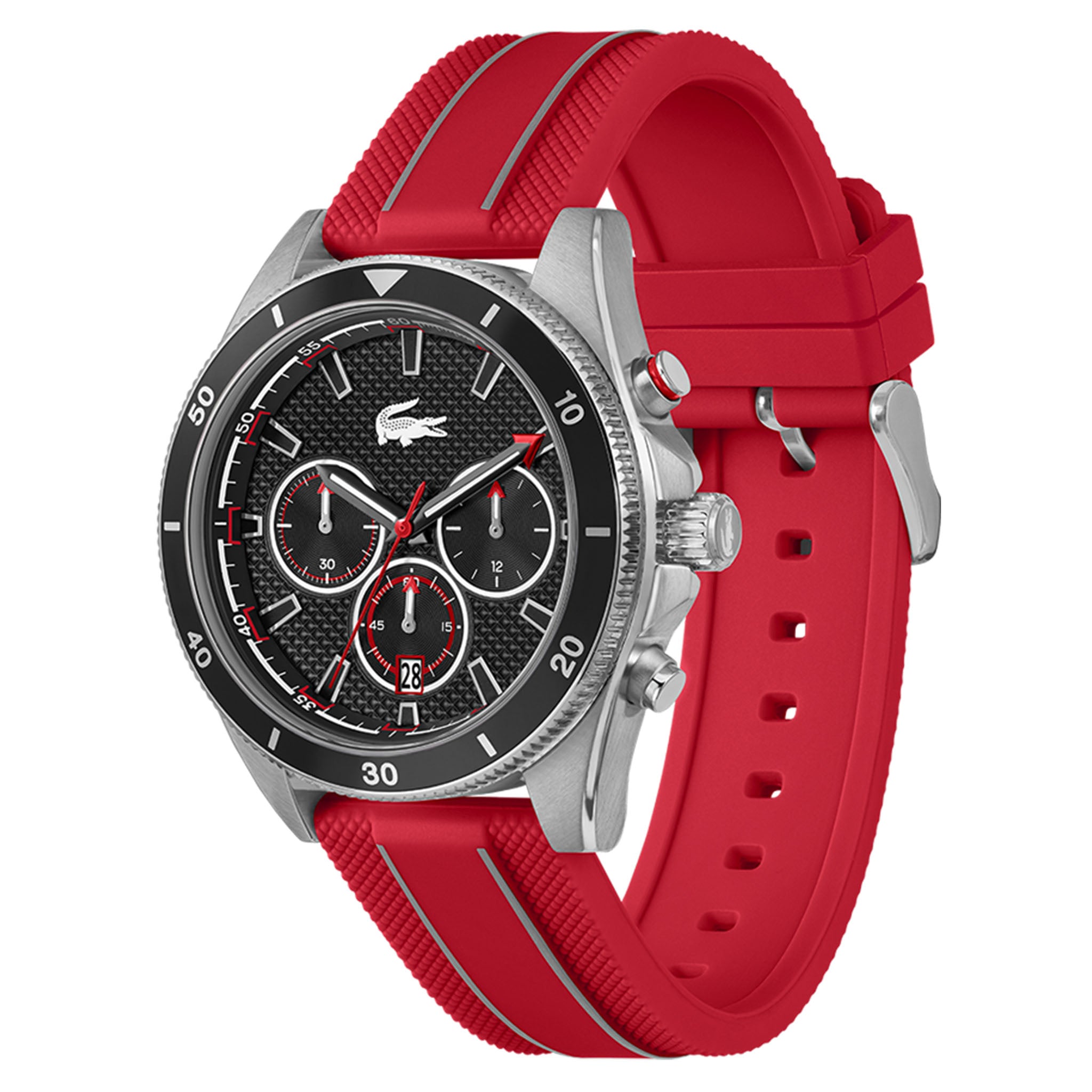 Lacoste Red Silicone Black Dial Chronograph Men's Watch - 2011482