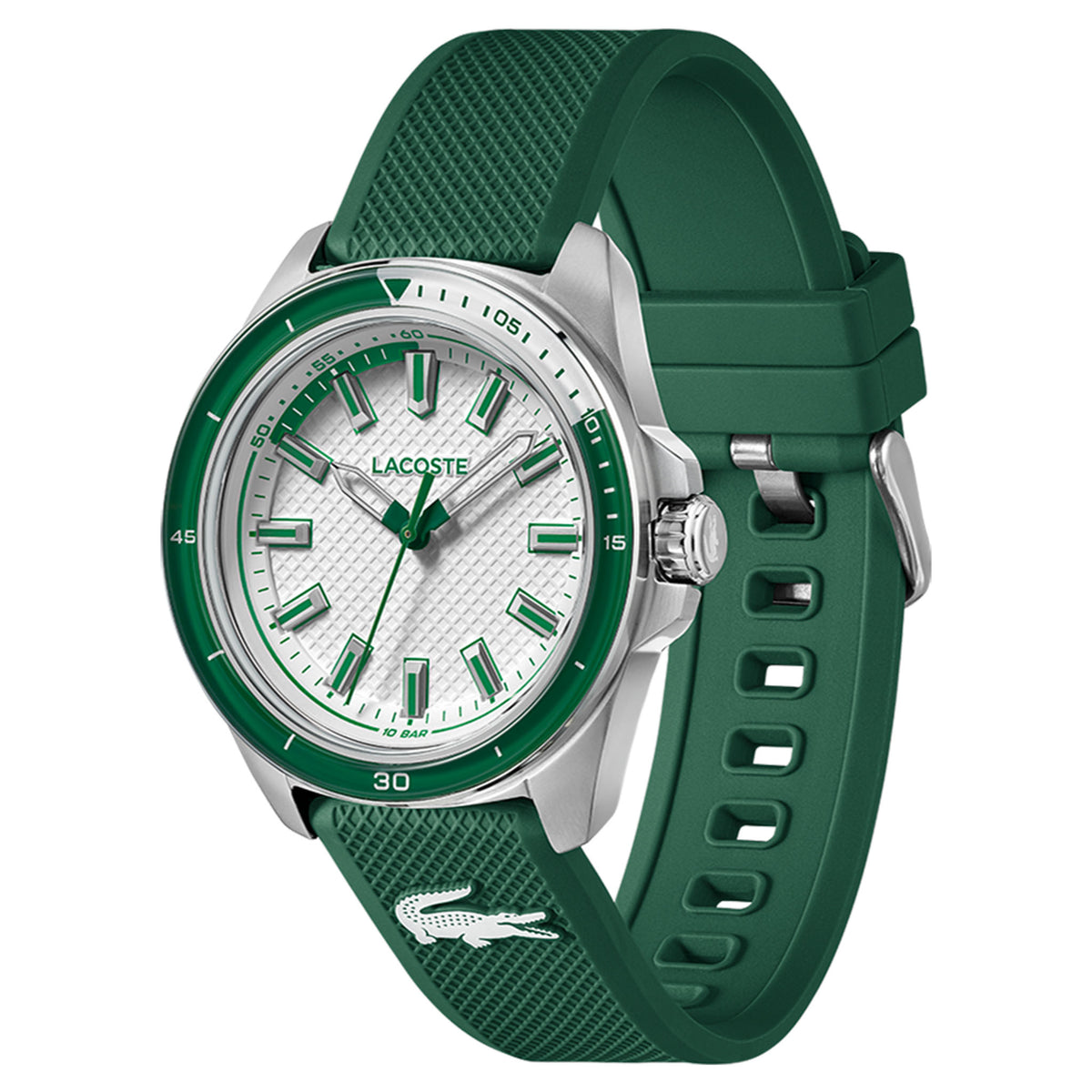Lacoste Green Silicone White Dial Men's Watch - 2011519