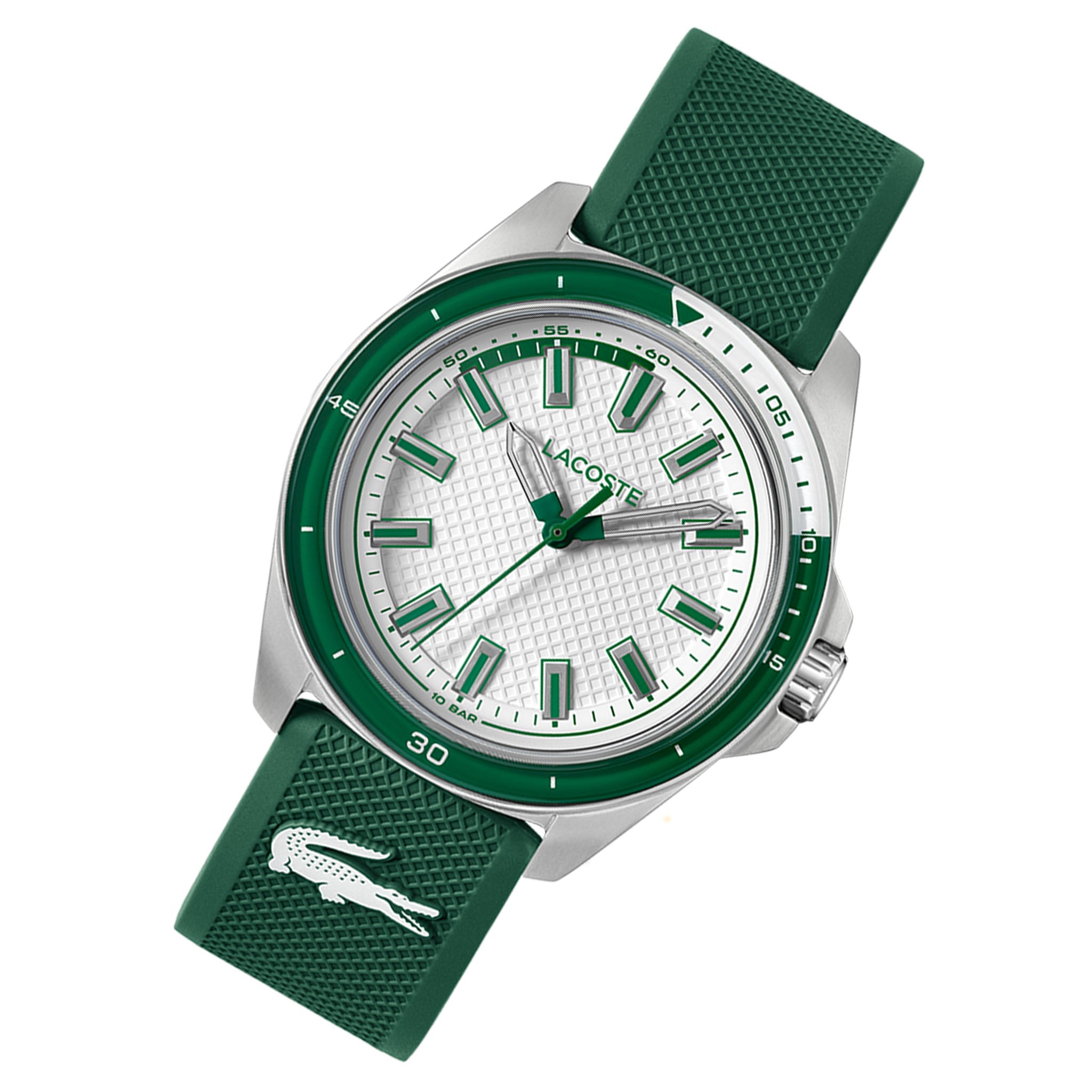 Lacoste Green Silicone White Dial Men's Watch - 2011519