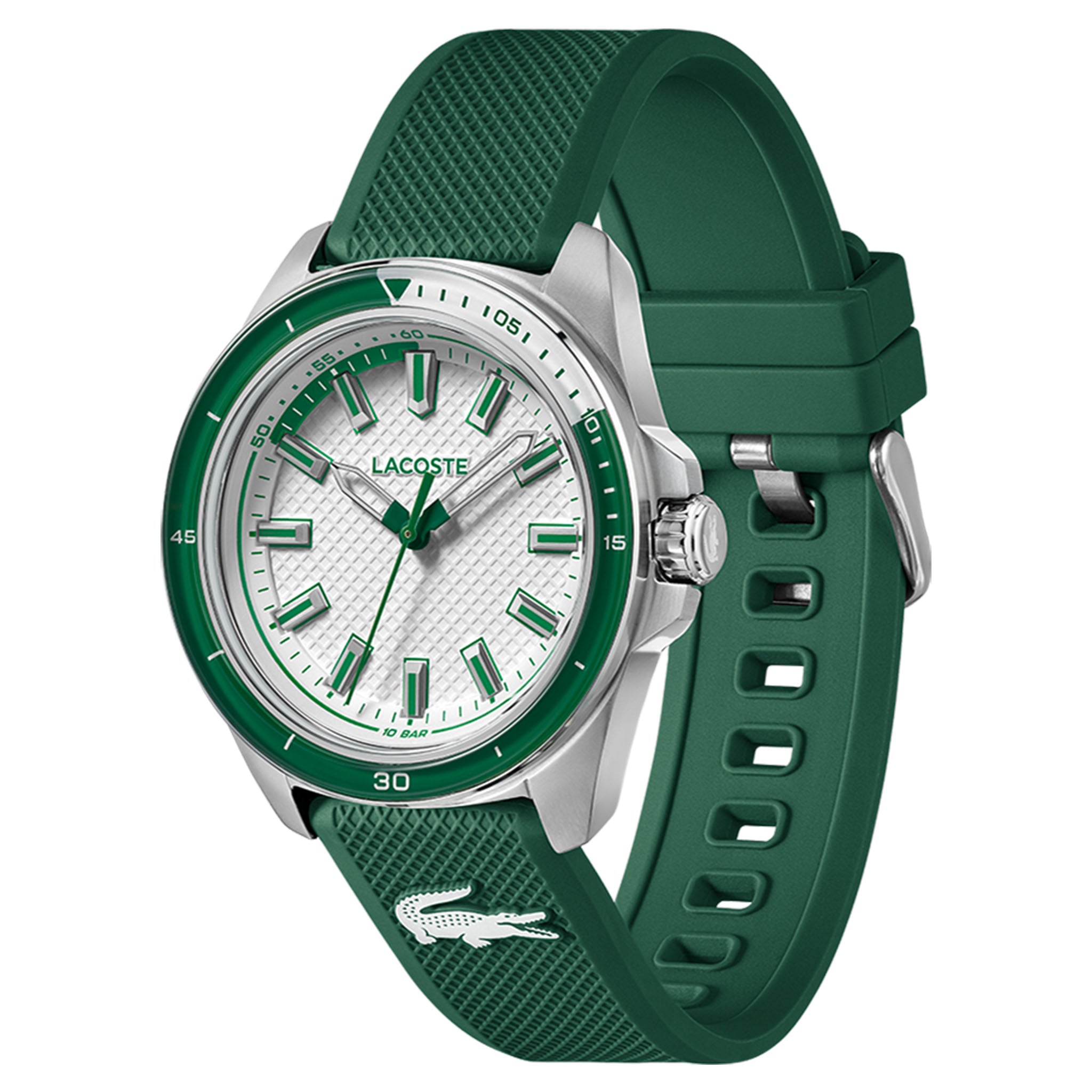 Lacoste Green Silicone White Dial Men's Watch - 2011519