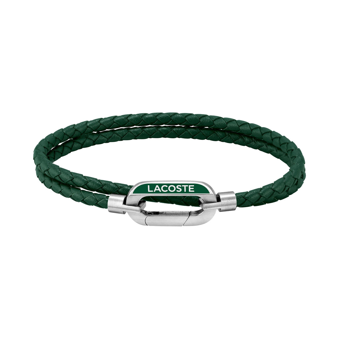 Lacoste Jewellery Stainless Steel & Green Leather Men's Leather Bracelet - 2040111