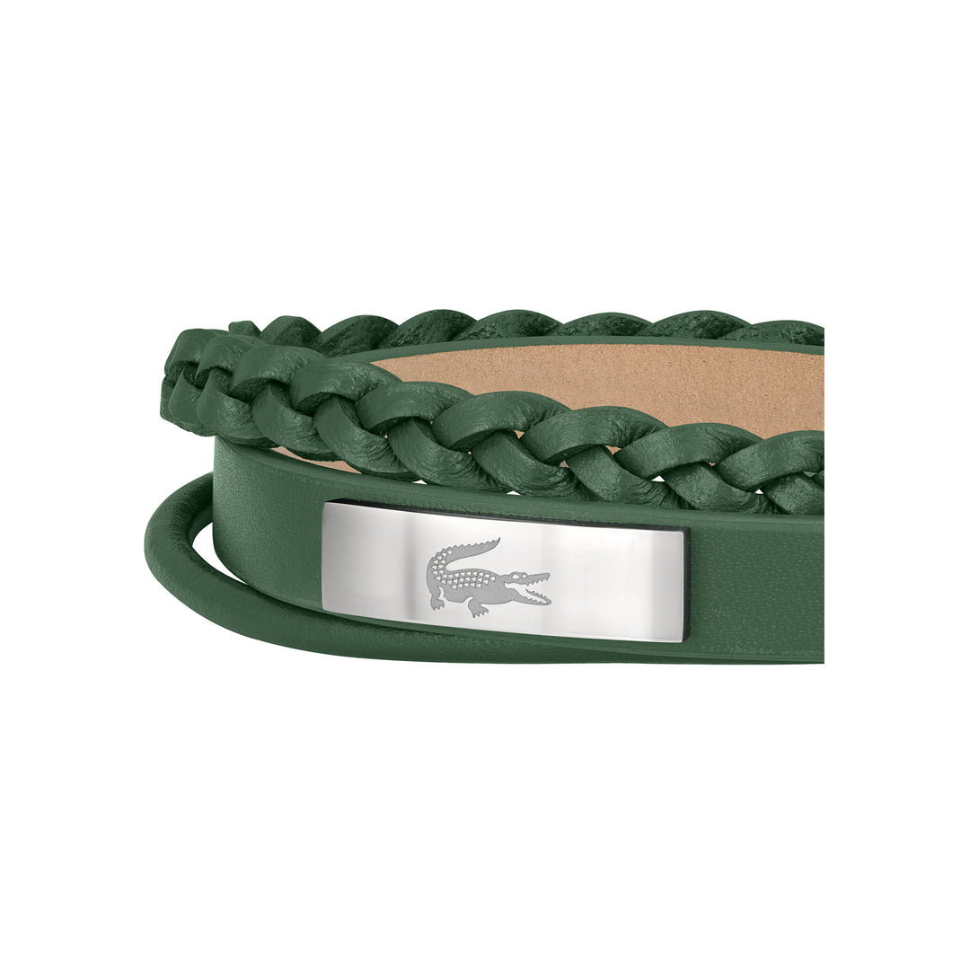 Lacoste Jewellery Stainless Steel & Green Leather Men's Bracelet - 2040319