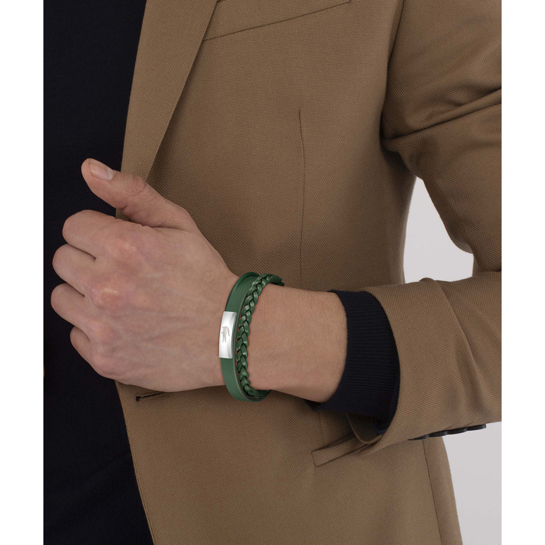 Lacoste Jewellery Stainless Steel & Green Leather Men's Bracelet - 2040319