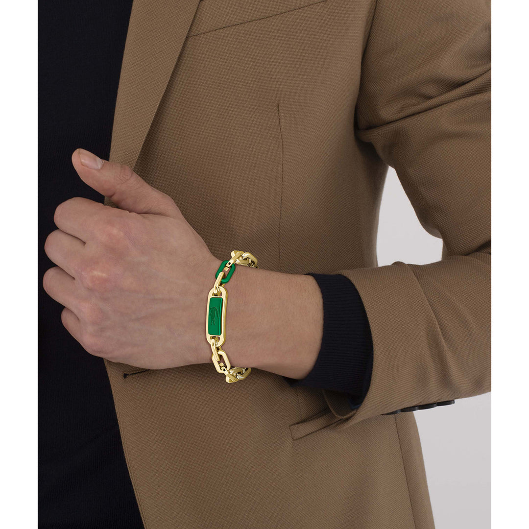 Lacoste Jewellery Gold Steel & Green Aluminum Men's Chain Bracelet - 2040370