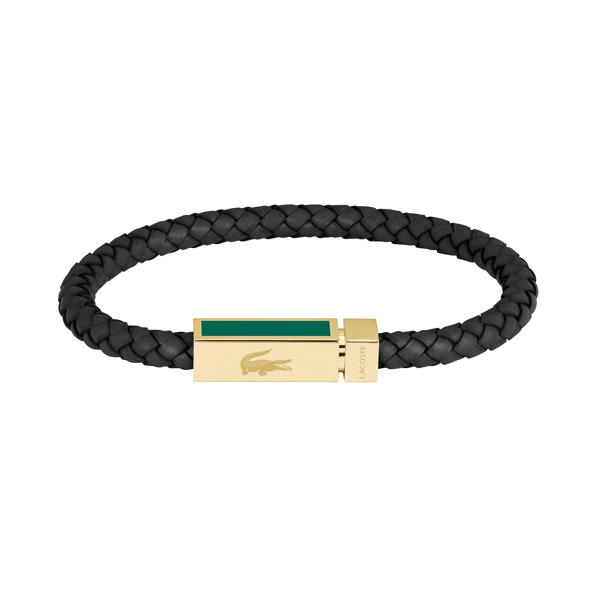 Lacoste Jewellery Gold Steel & Black Leather Men's Leather Bracelet - 2040451