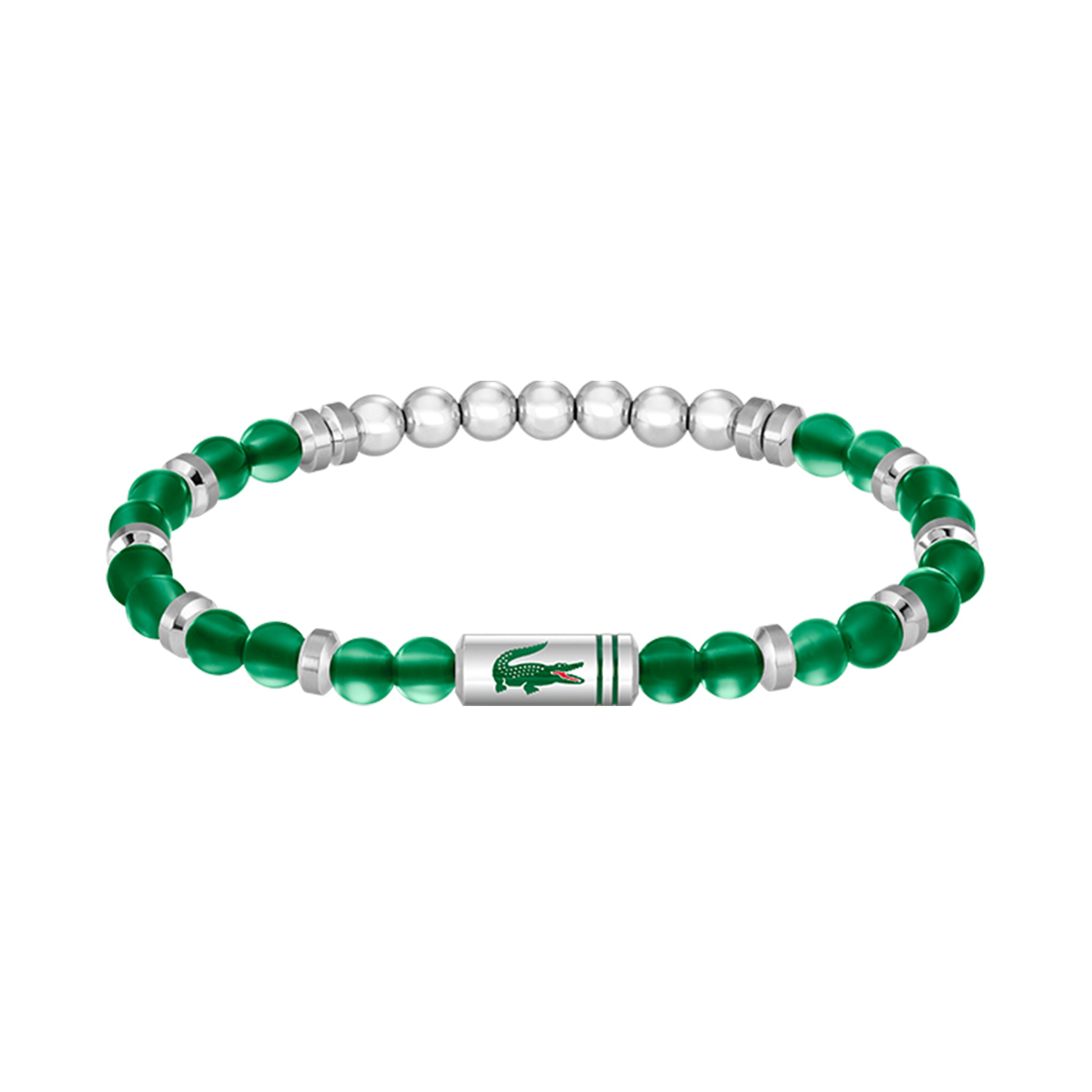 Lacoste Jewellery Stainless Steel & Green Agate Men's Bead Bracelet - 2040591
