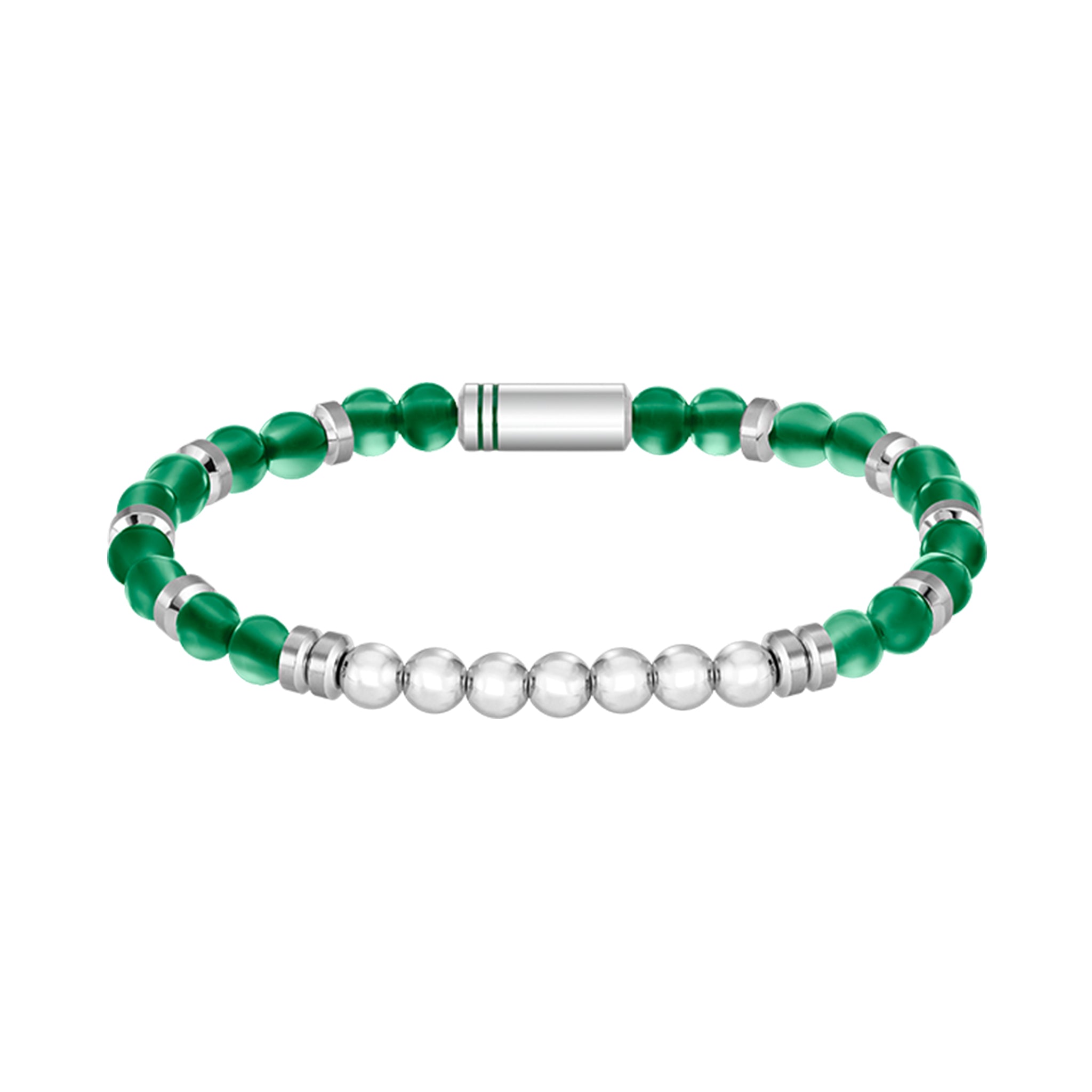 Lacoste Jewellery Stainless Steel & Green Agate Men's Bead Bracelet - 2040591