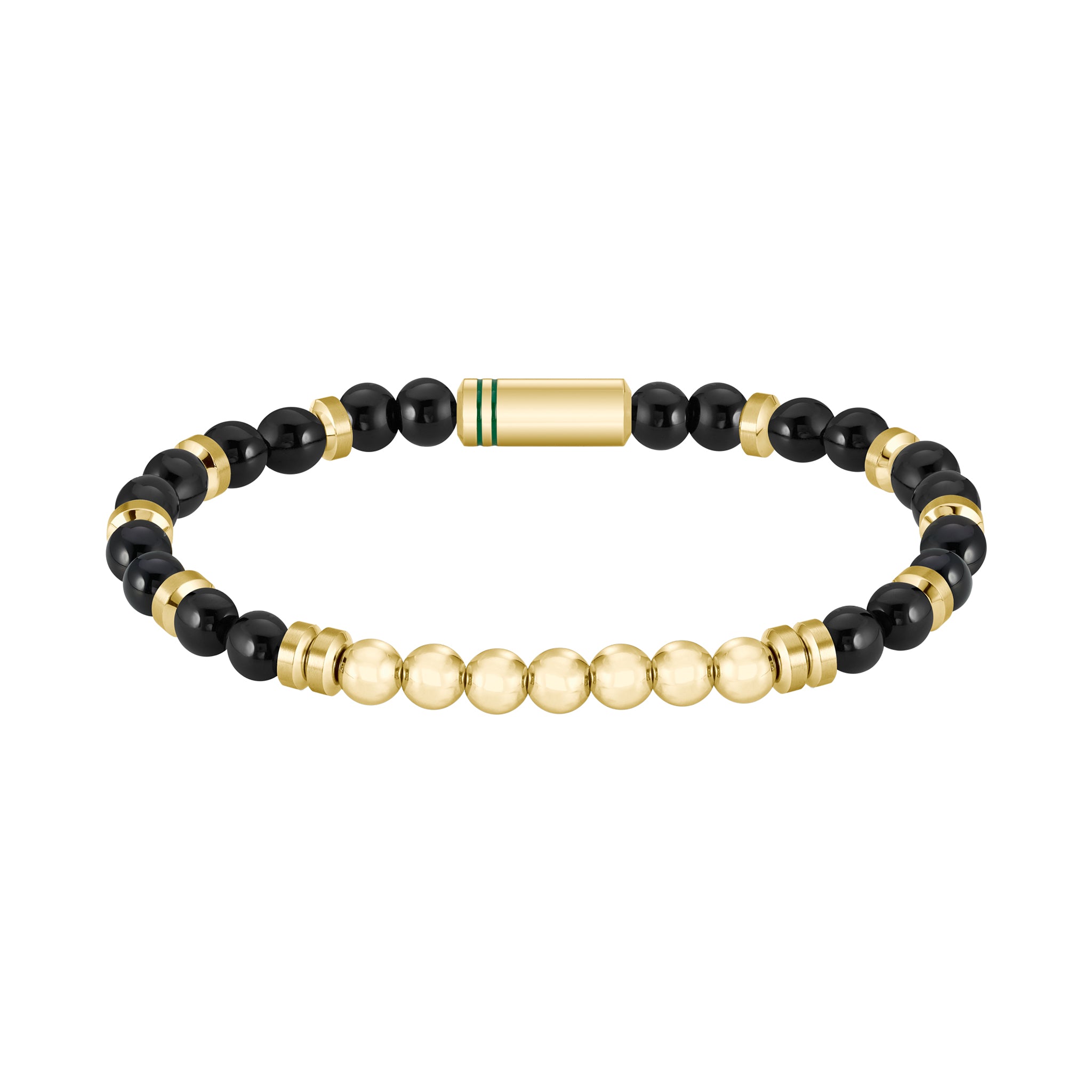 Lacoste Jewellery Gold Steel & Black Onyx Stone Men's Bead Bracelet - 2040593