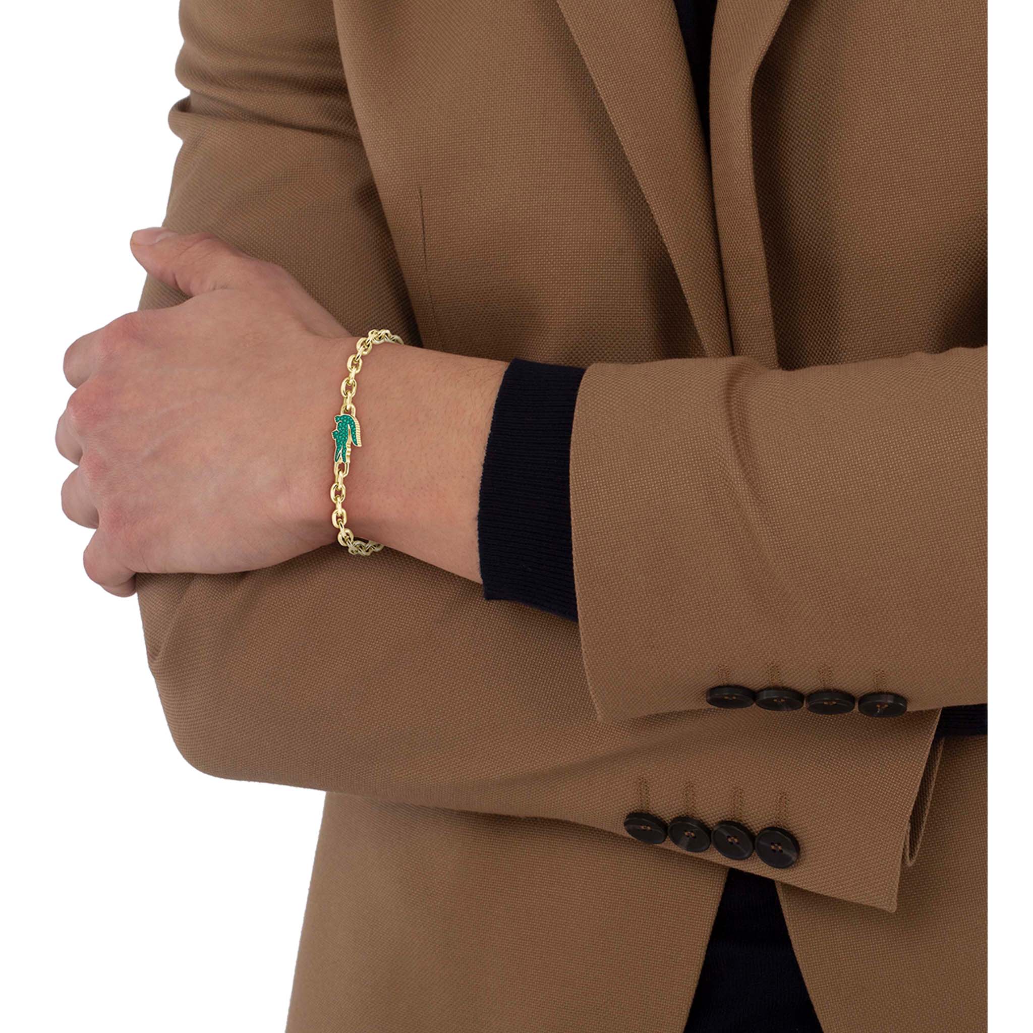 Lacoste Jewellery Gold Steel & Crystals Unisex Chain & Charm Bracelet - 2040611