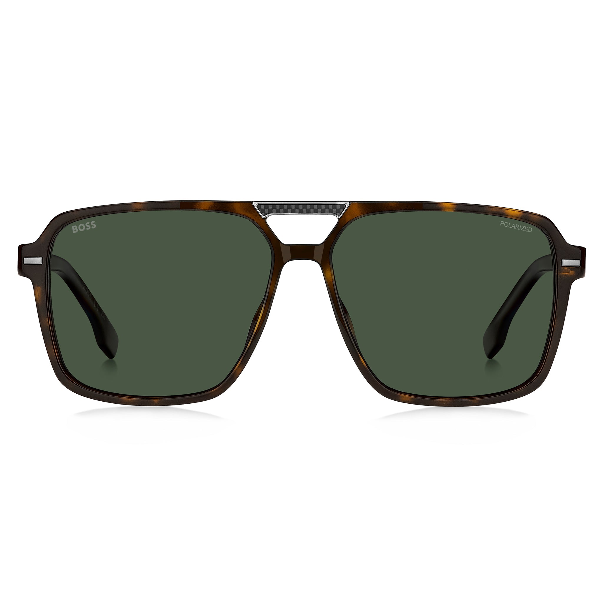 BOSS by Hugo Boss Men Sunglasses Square Double Bridge Frame Green Polarized Lens - Boss 1766/S