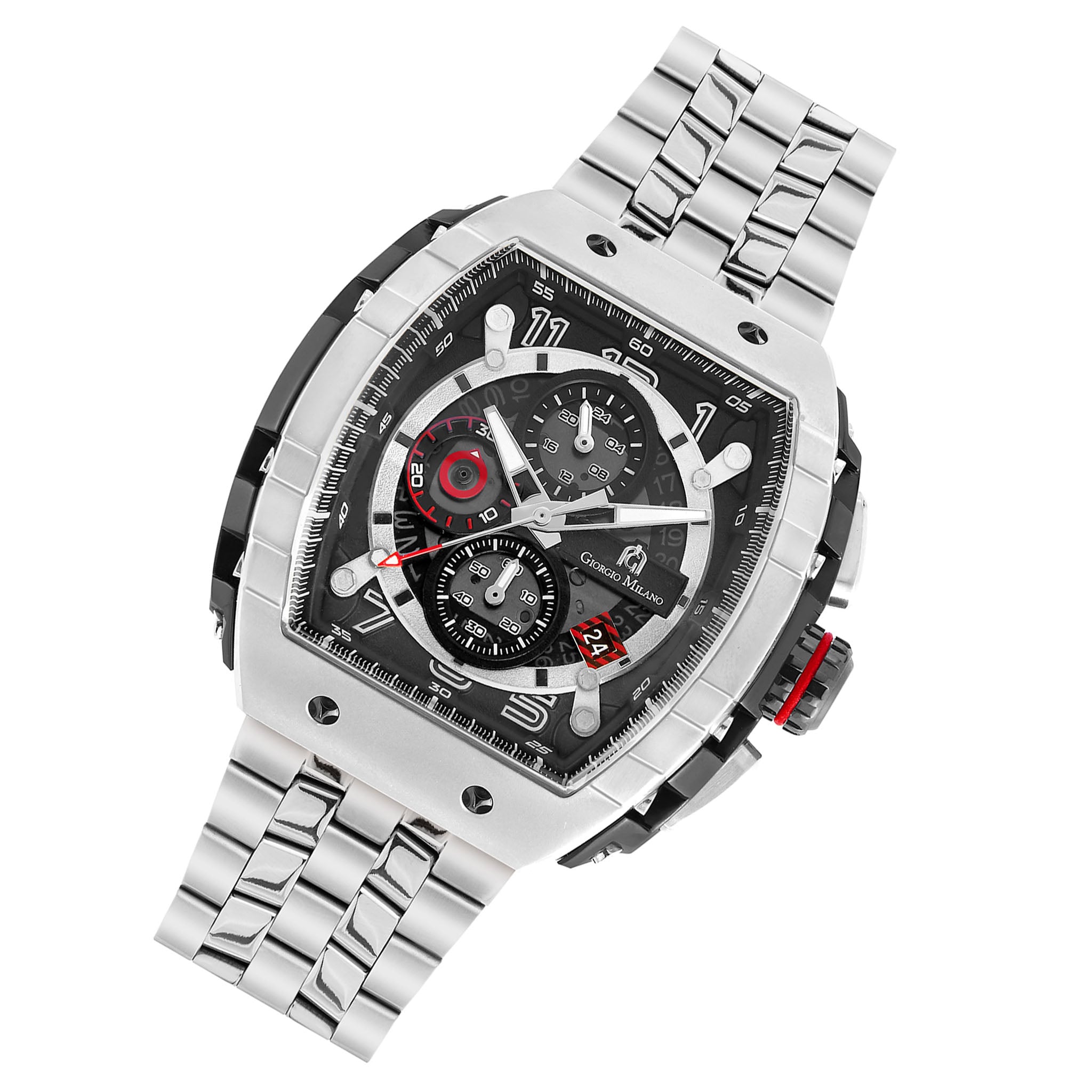 Giorgio Milano Silver Steel Black Dial Men's Chronograph Watch - 233STBK03M