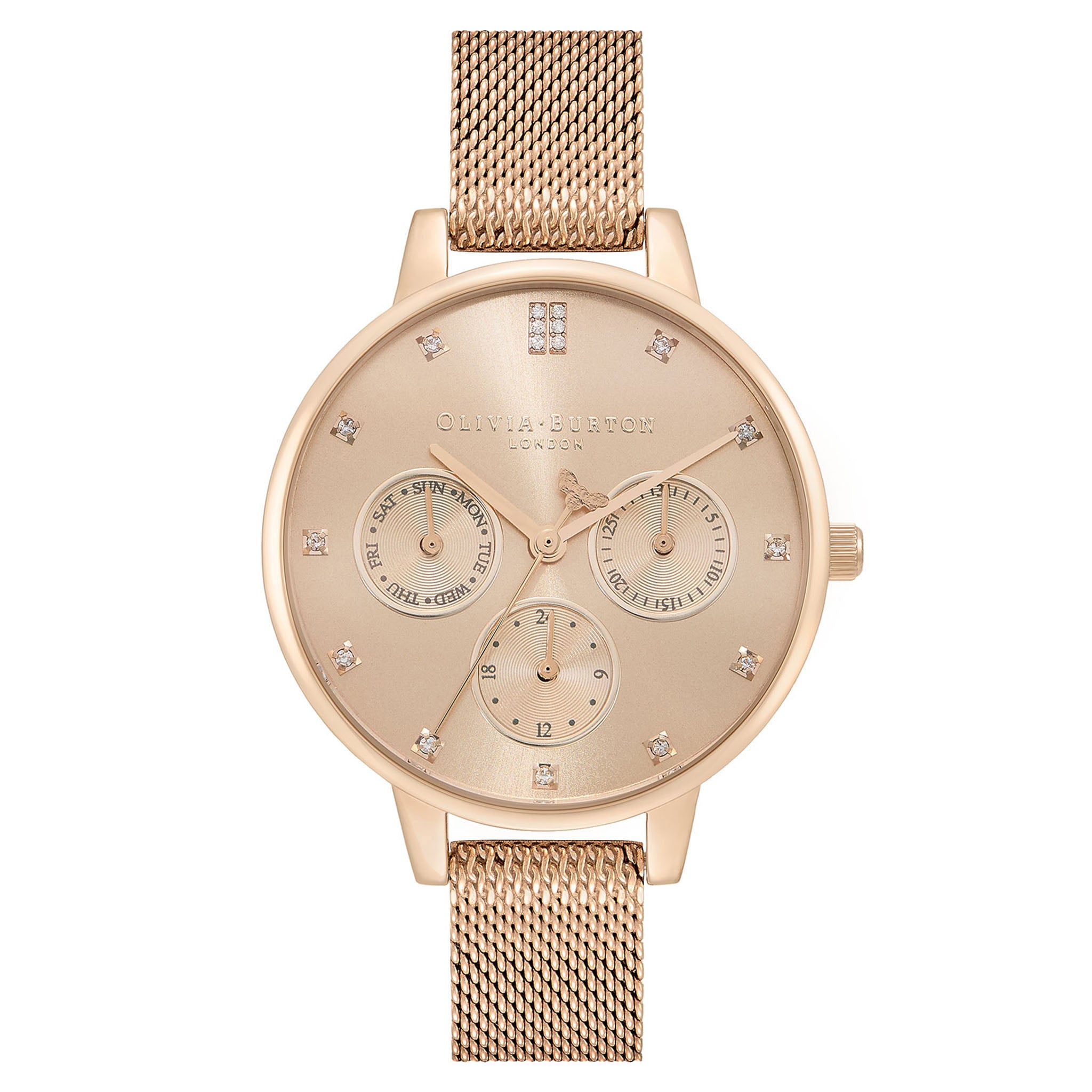 Olivia Burton Steel Mesh Carnation Gold & Stone Dial Multi Function Women's Watch - 24000008