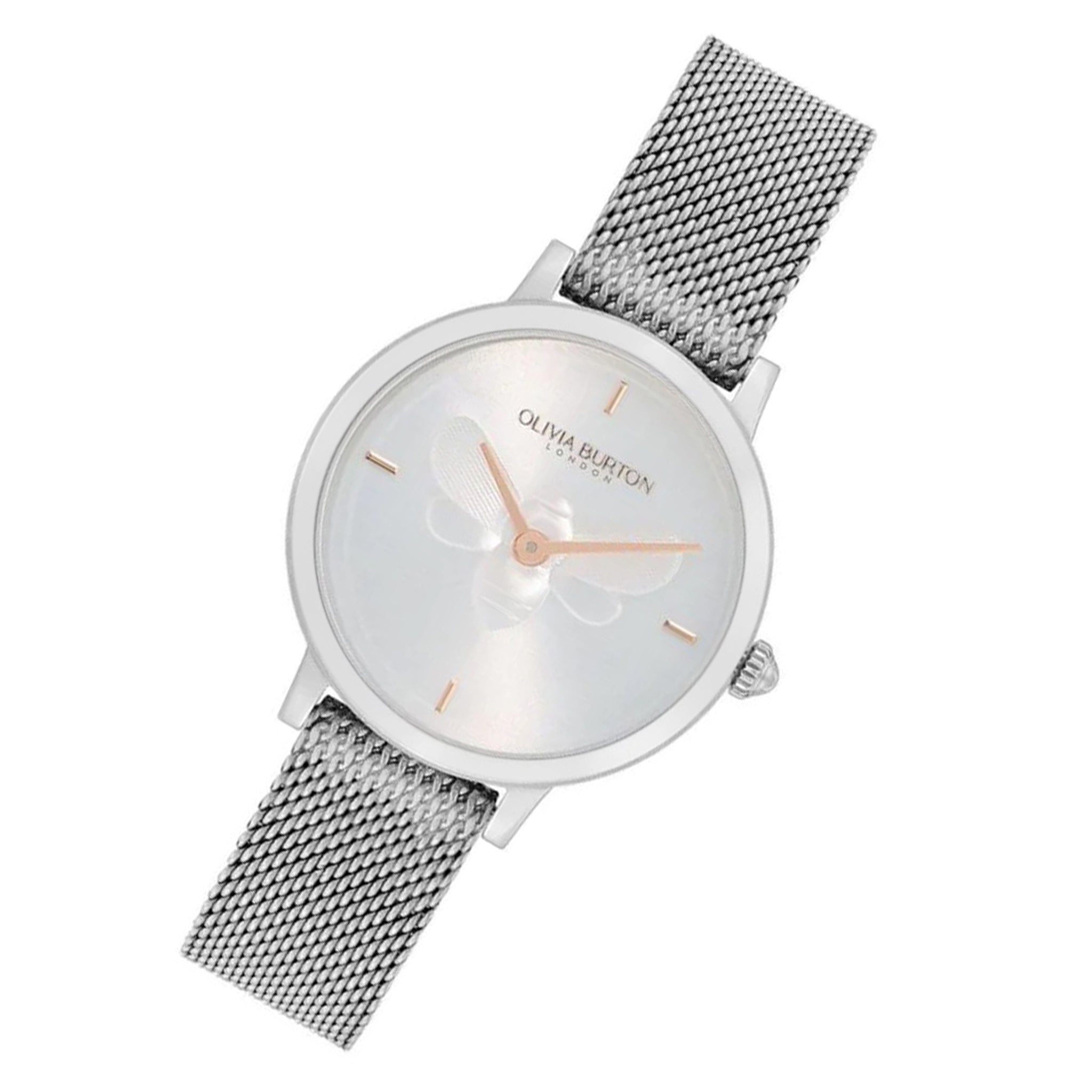 Olivia Burton Ultra Slim Bee Steel Mesh White Dial Women's Watch - 24000021