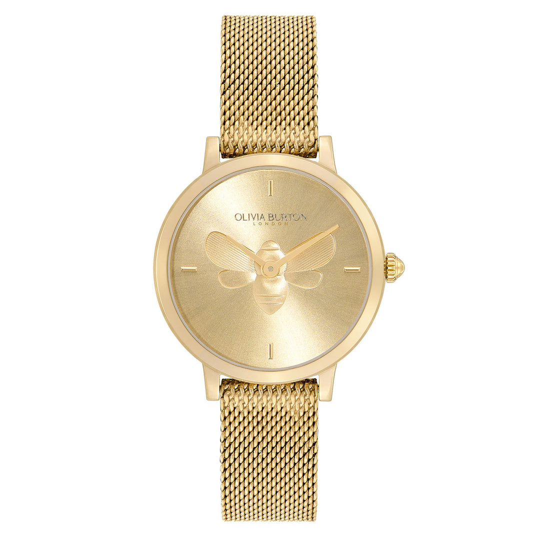 Olivia Burton Ultra Slim Bee Gold Steel Mesh Light Gold Dial Women's Watch - 24000022