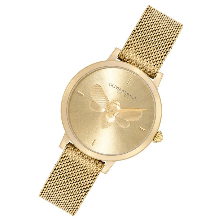 Olivia Burton Ultra Slim Bee Gold Steel Mesh Light Gold Dial Women's Watch - 24000022