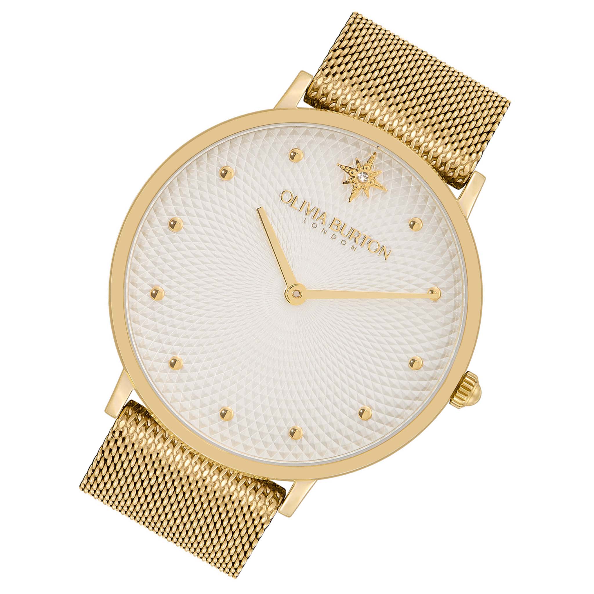 Olivia Burton Gold Steel Mesh White Dial Women's Watch - 24000024
