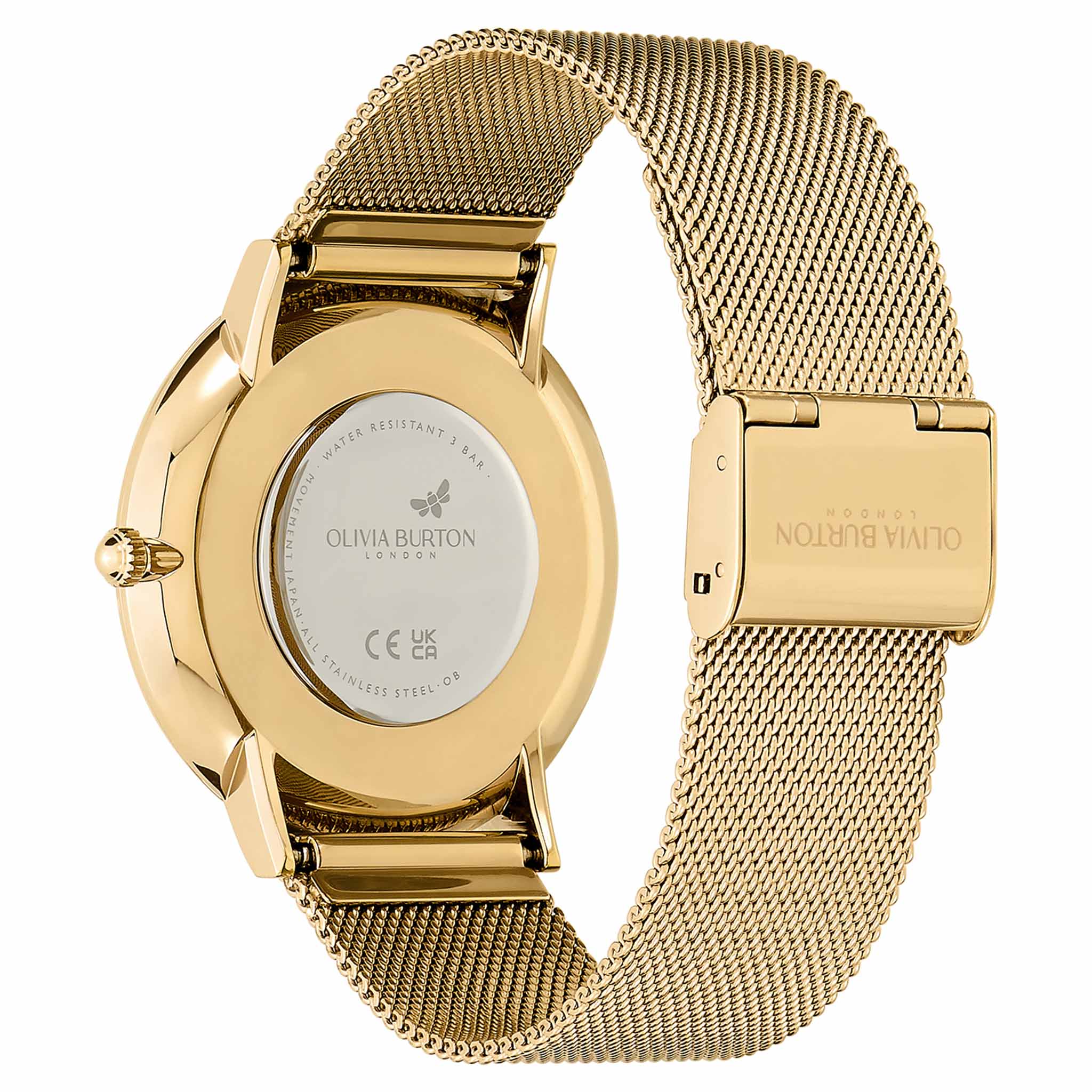 Olivia Burton Gold Steel Mesh White Dial Women's Watch - 24000024
