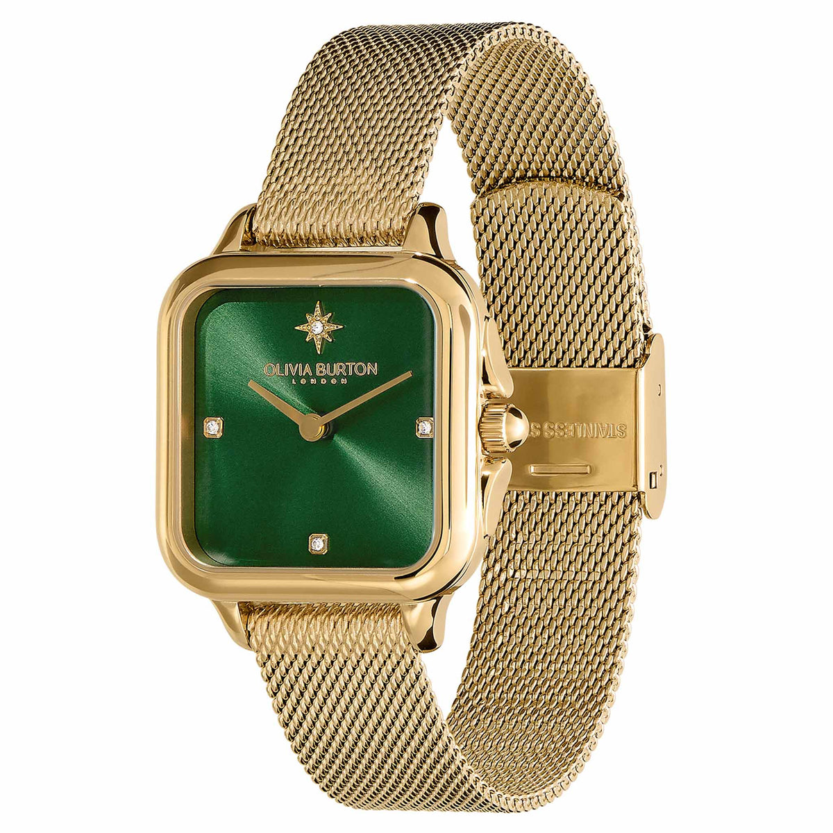 Olivia Burton Gold Steel Mesh Green Dial Women's Watch - 24000087