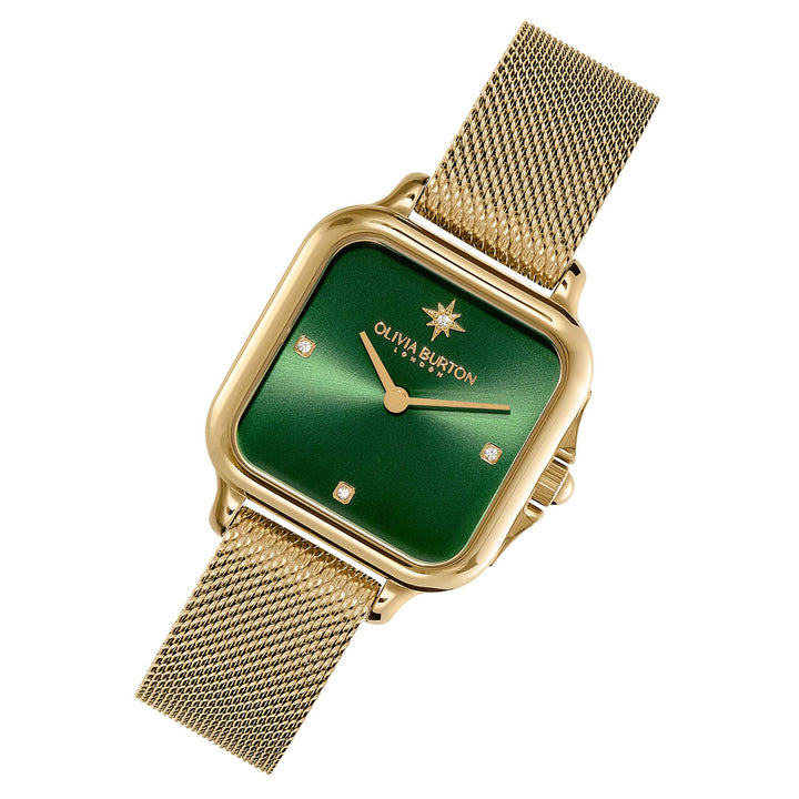 Olivia Burton Gold Steel Mesh Green Dial Women's Watch - 24000087