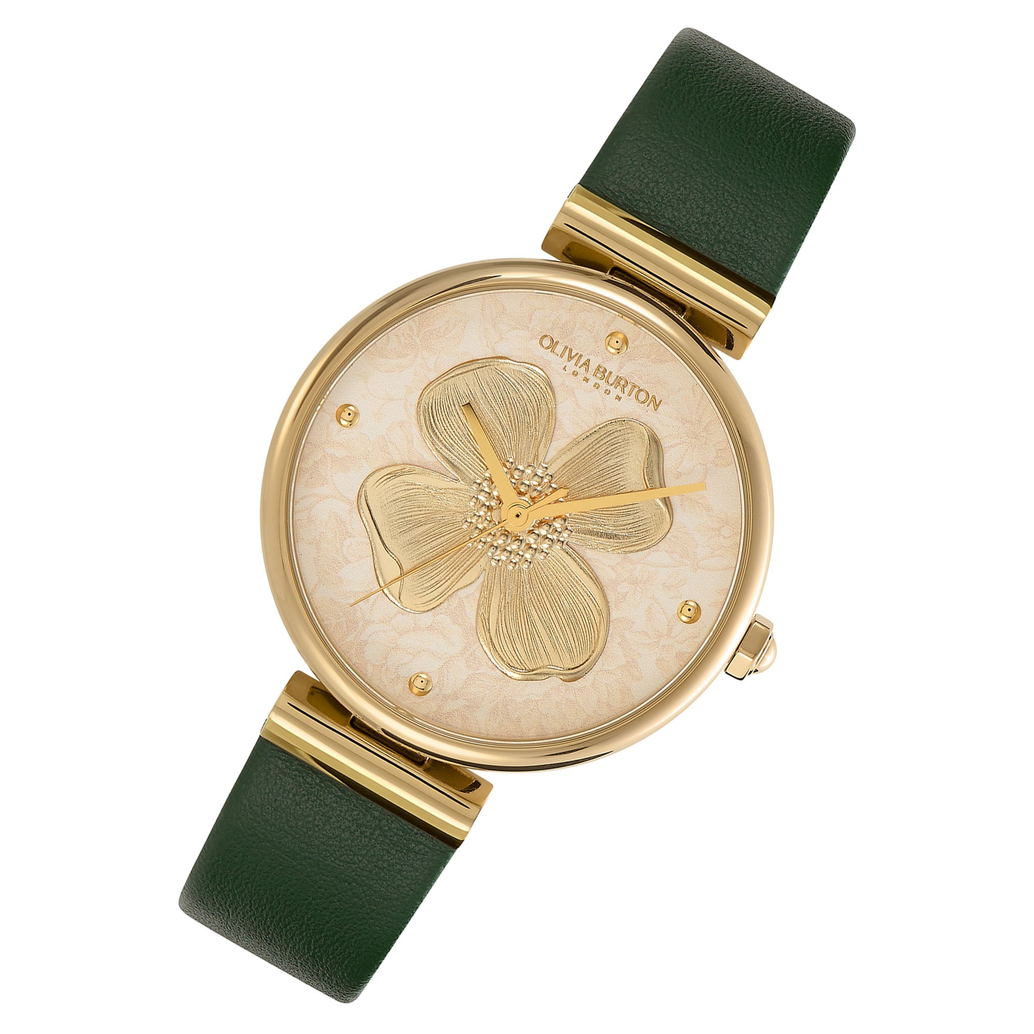Olivia Burton Green Leather Light Gold Dial Women's Watch - 24000092