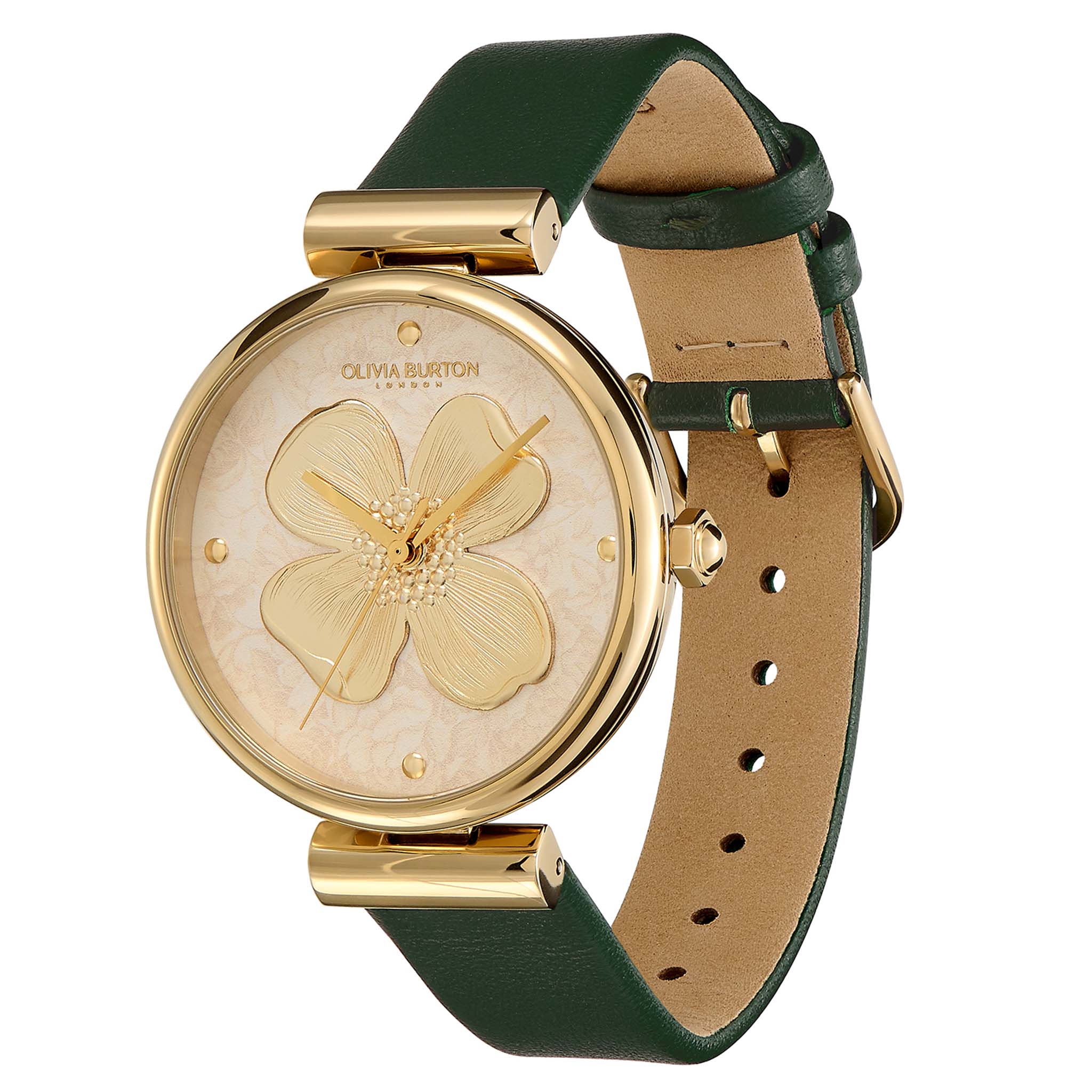 Olivia Burton Green Leather Light Gold Dial Women's Watch - 24000092