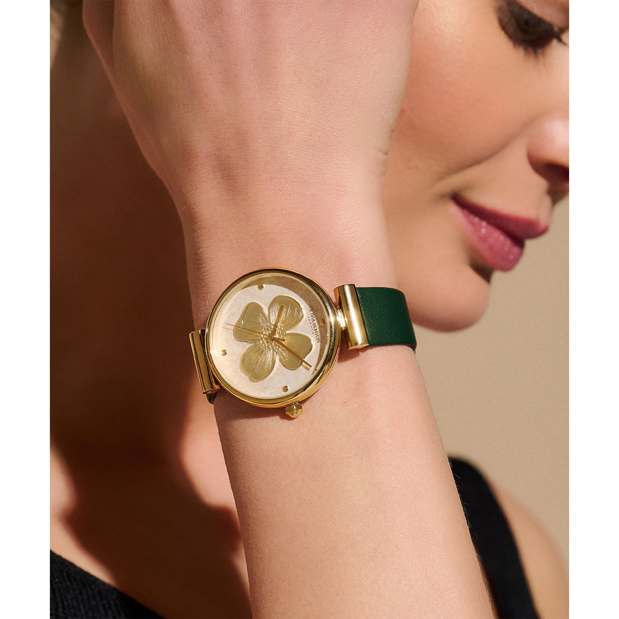 Olivia Burton Green Leather Light Gold Dial Women's Watch - 24000092
