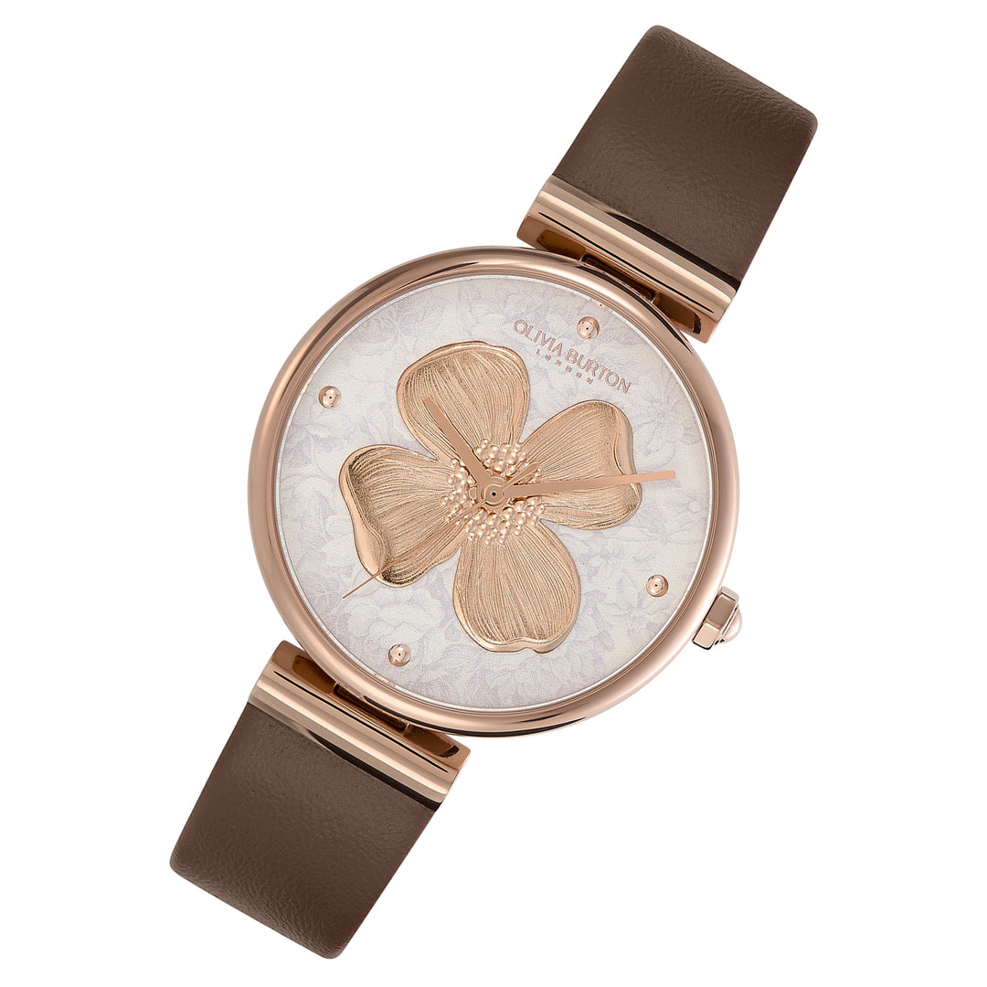 Olivia Burton  Mushroom Leather Silver White Dial Women's Watch - 24000093