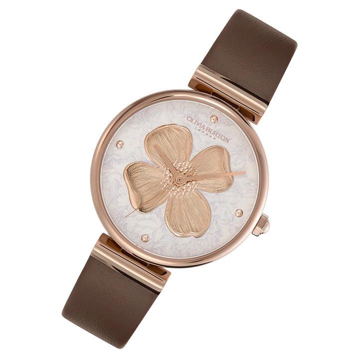 Olivia Burton  Mushroom Leather Silver White Dial Women's Watch - 24000093