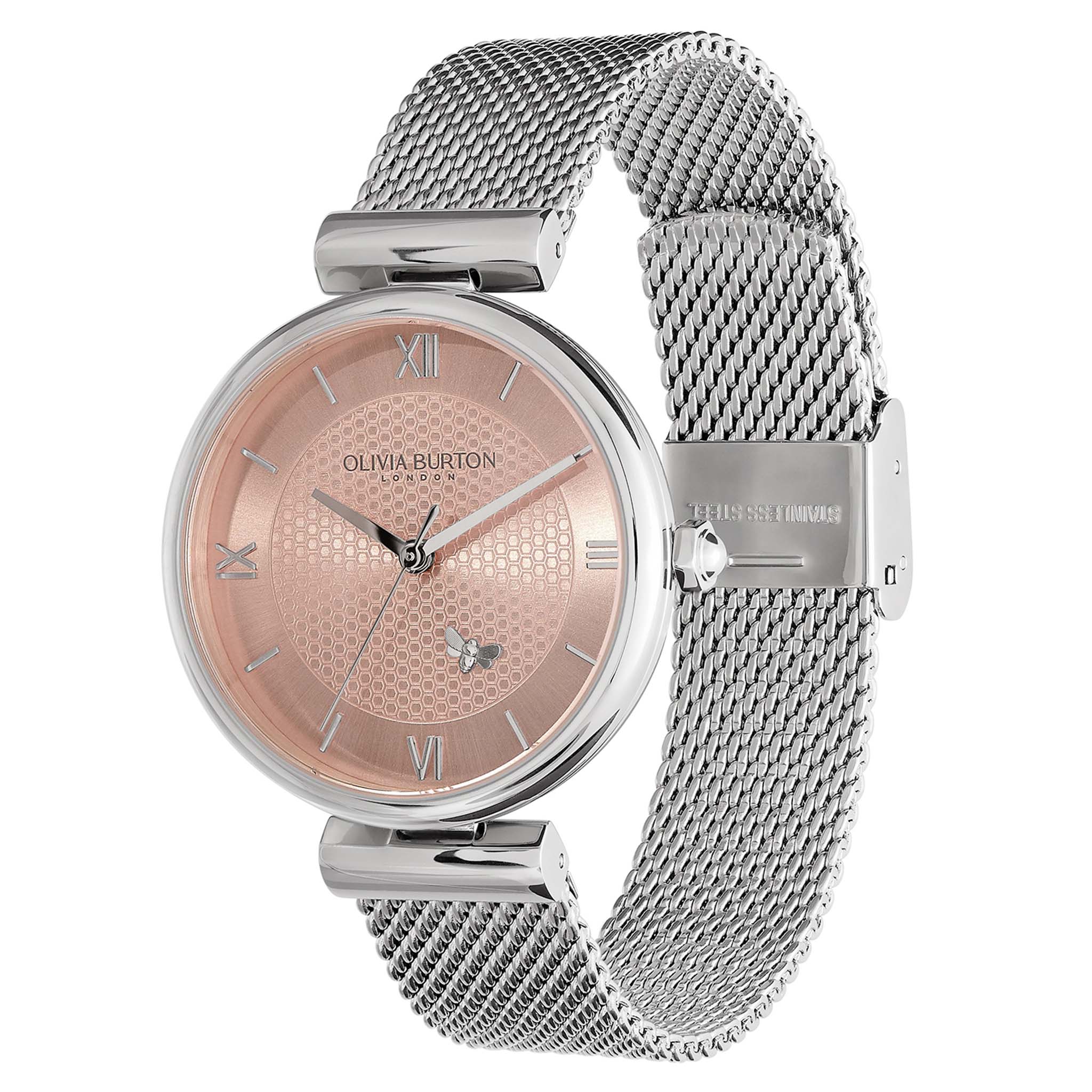 Olivia Burton Steel Mesh Blush Sunray Dial Women's Watch - 24000095