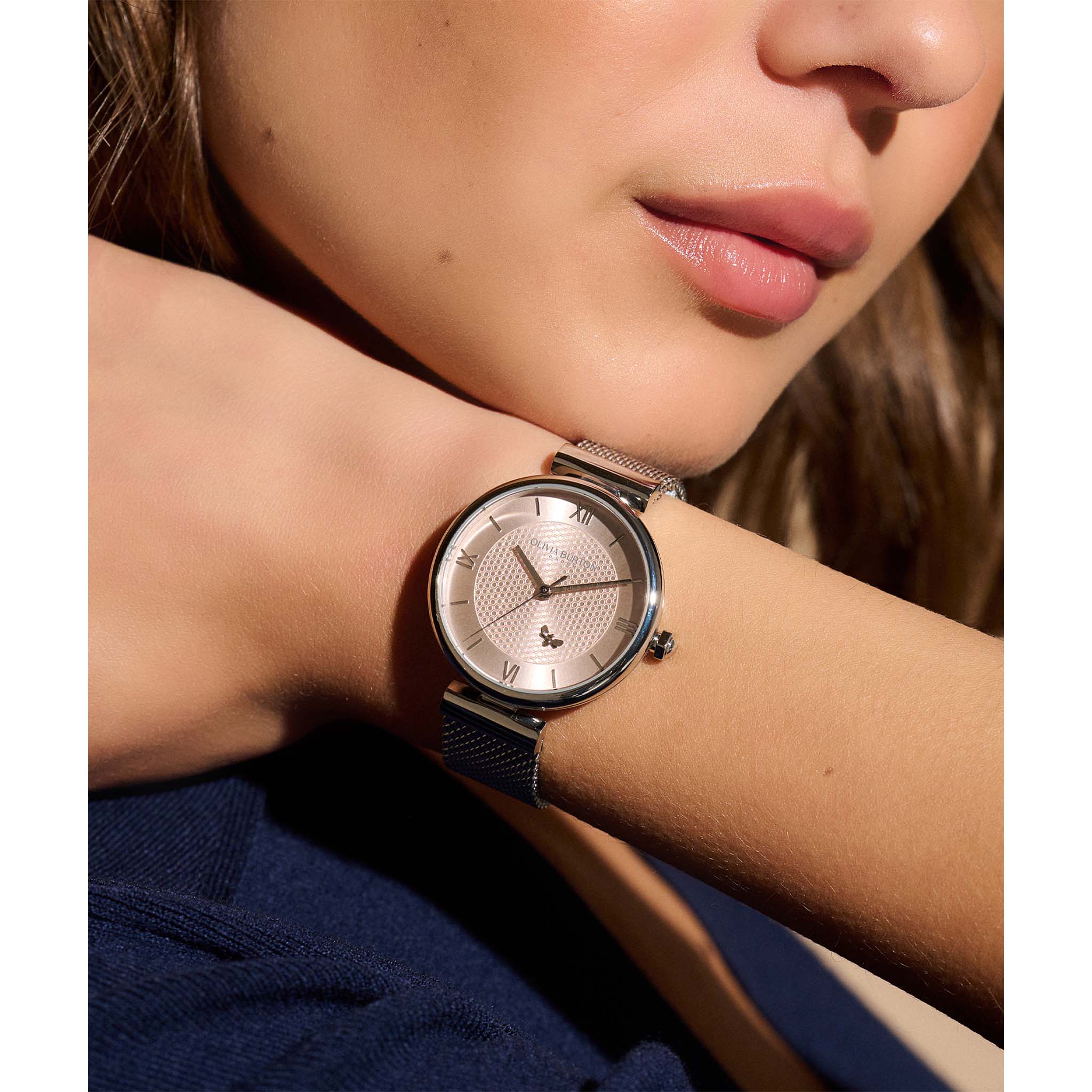 Olivia Burton Steel Mesh Blush Sunray Dial Women's Watch - 24000095
