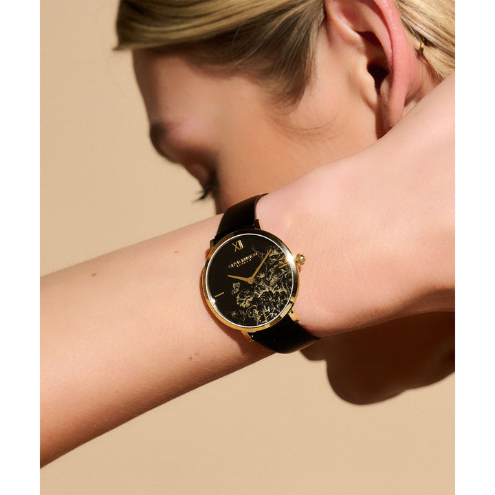 Olivia Burton Black Leather Women's Watch - 24000112