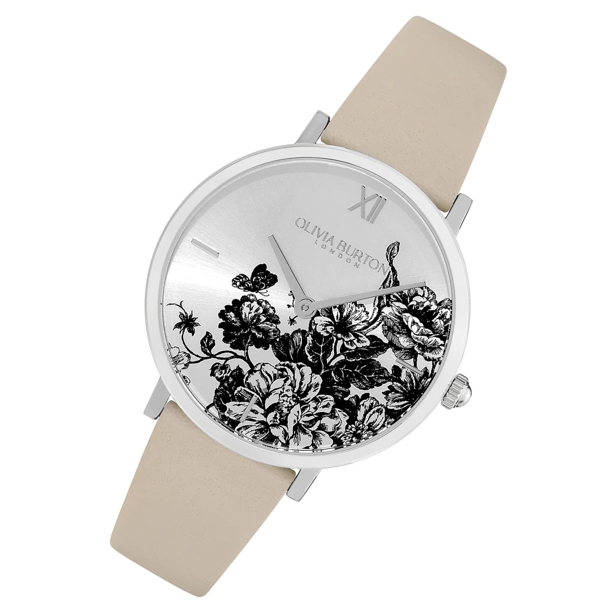Olivia Burton Antique Pearl Leather Silver Dial Slim Women's Watch - 24000113