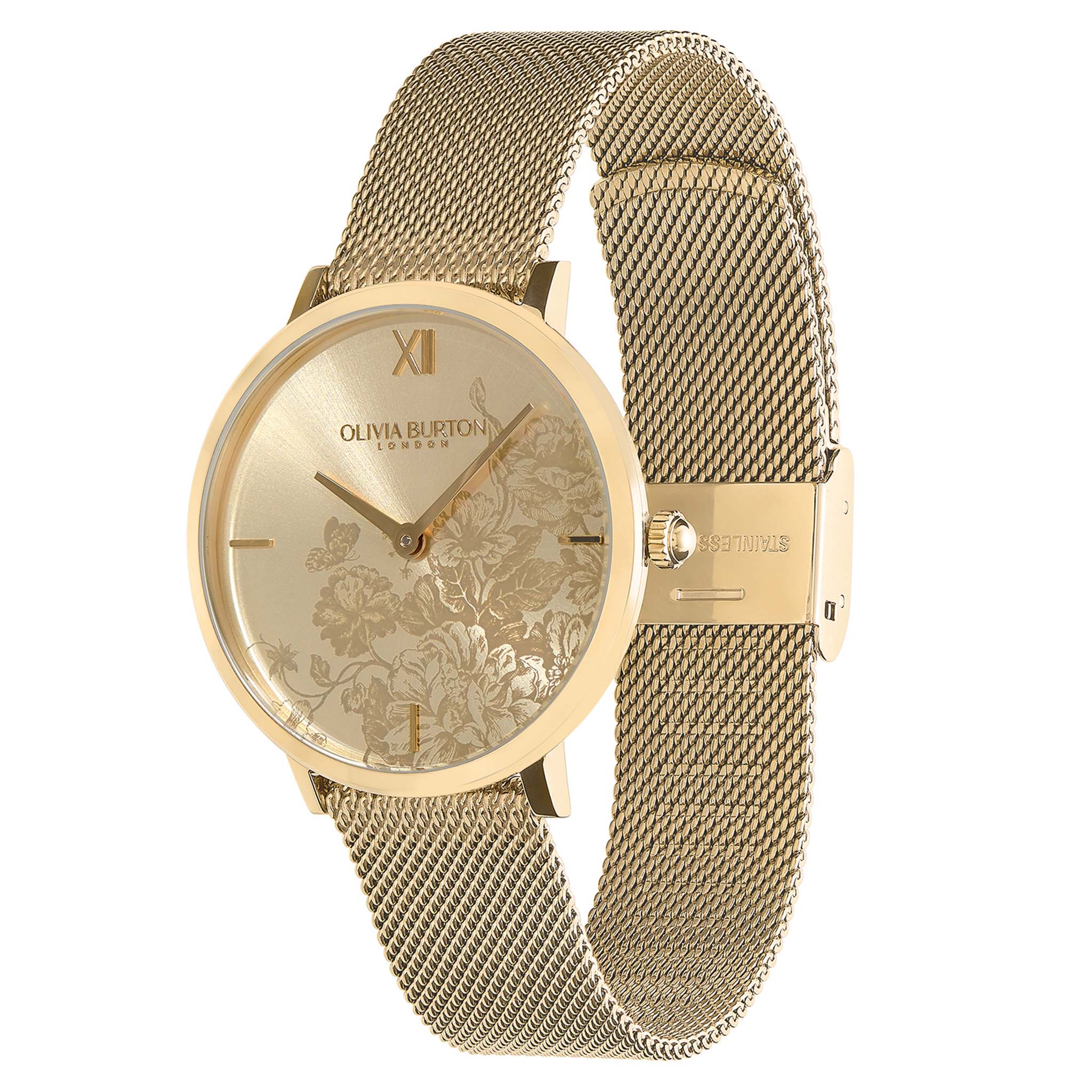 Abstract florals rose gold mesh watch hotsell