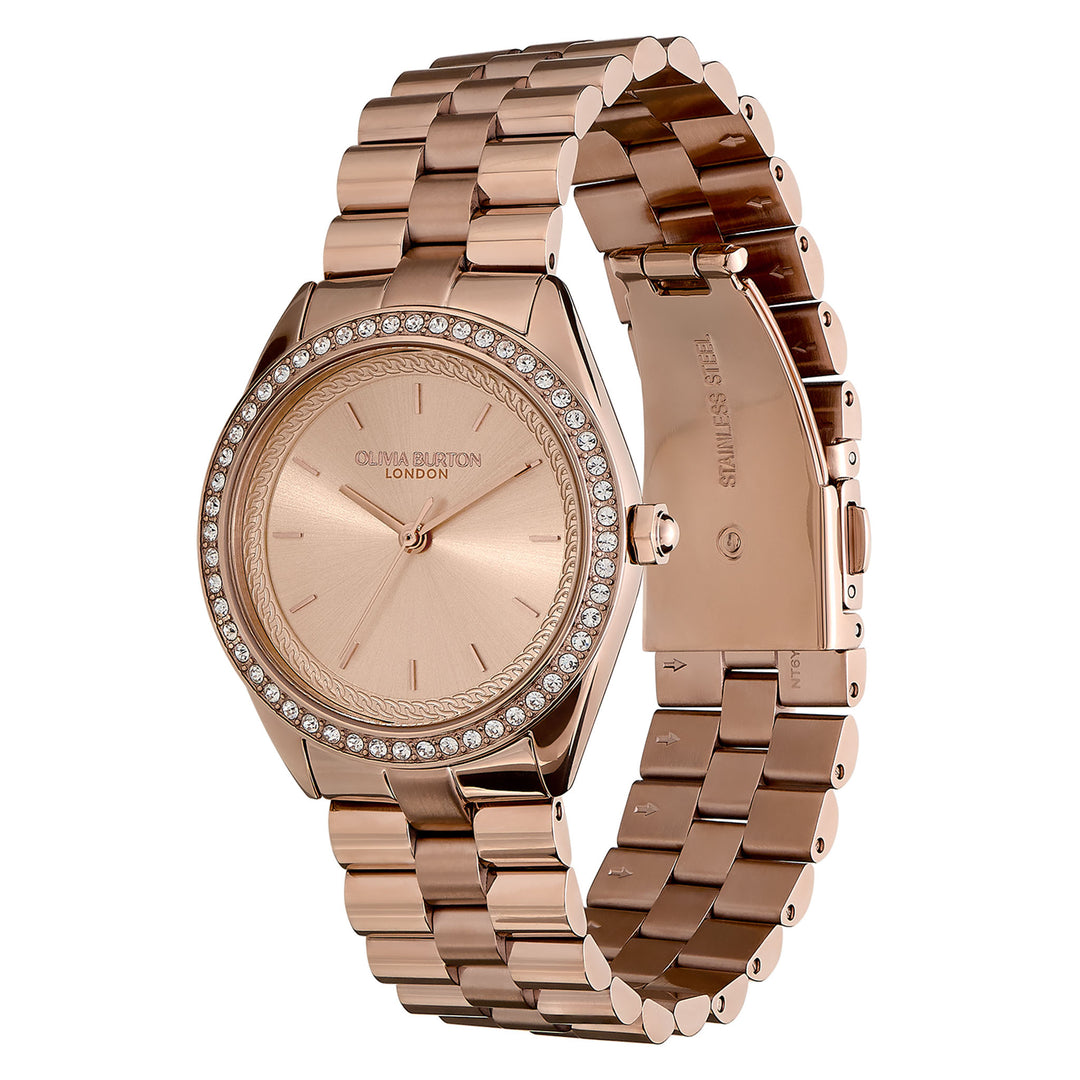 Olivia Burton Rose Gold Steel Carnation Gold Dial Women's Watch - 24000136