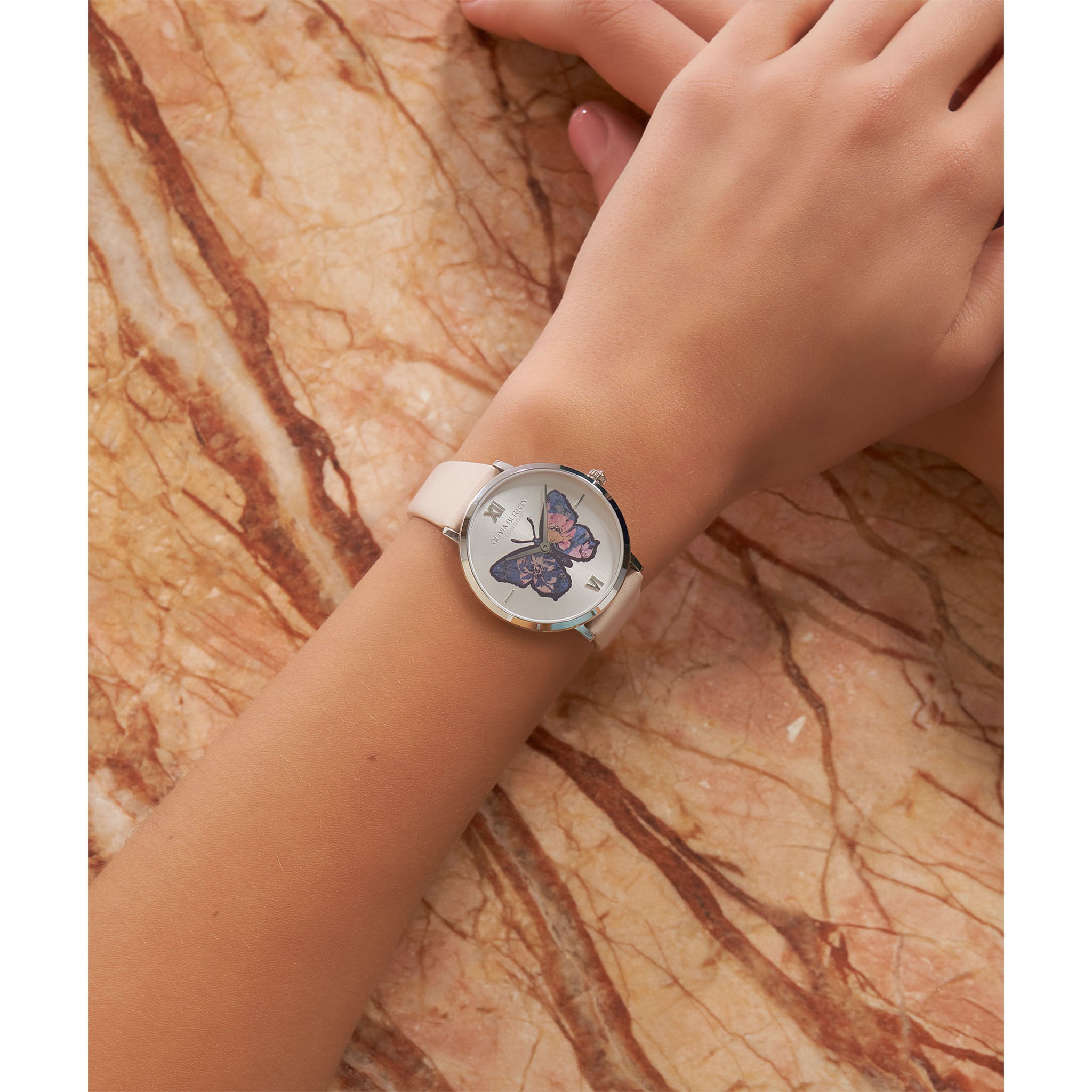 Olivia Burton Nude Leather Silver White Dial Women's Watch - 24000145